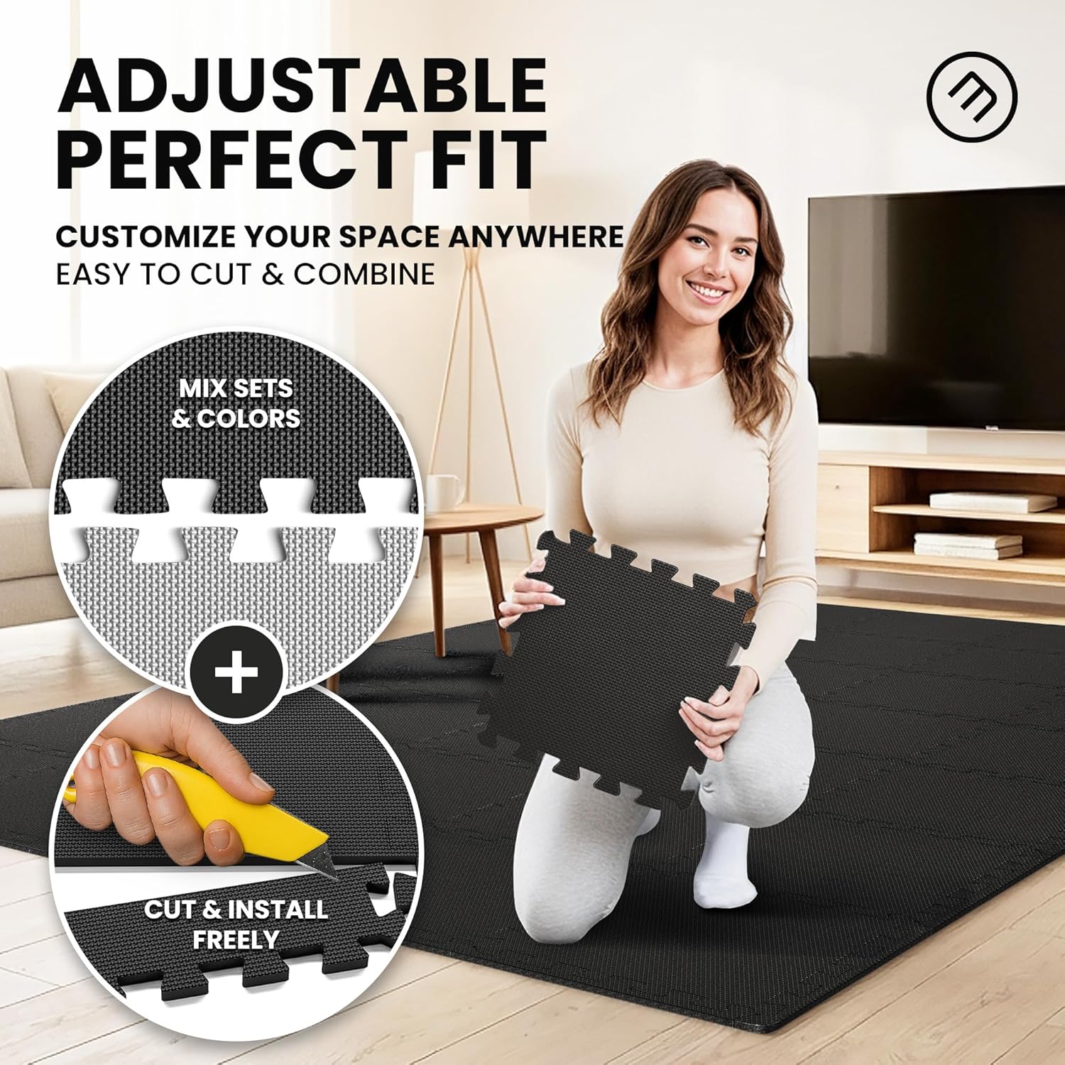 Detalle de Interlocking Soft Foam Floor Mat set (18 pieces) – EVA puzzle rubber tiles for gym, home and garage protection