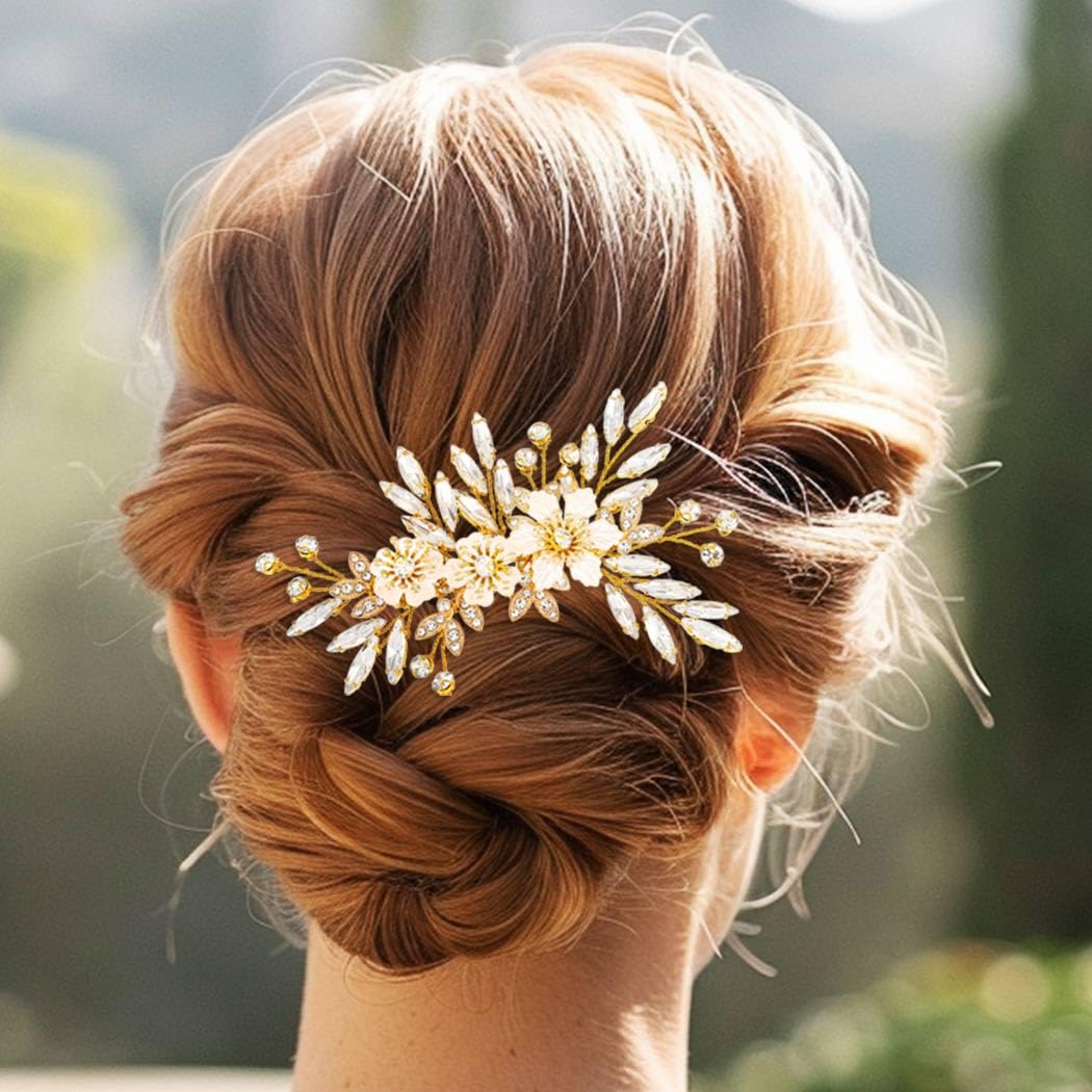 Thumbnail 1 de Zoestar Blumen Braut-Haarkamm goldener Strass