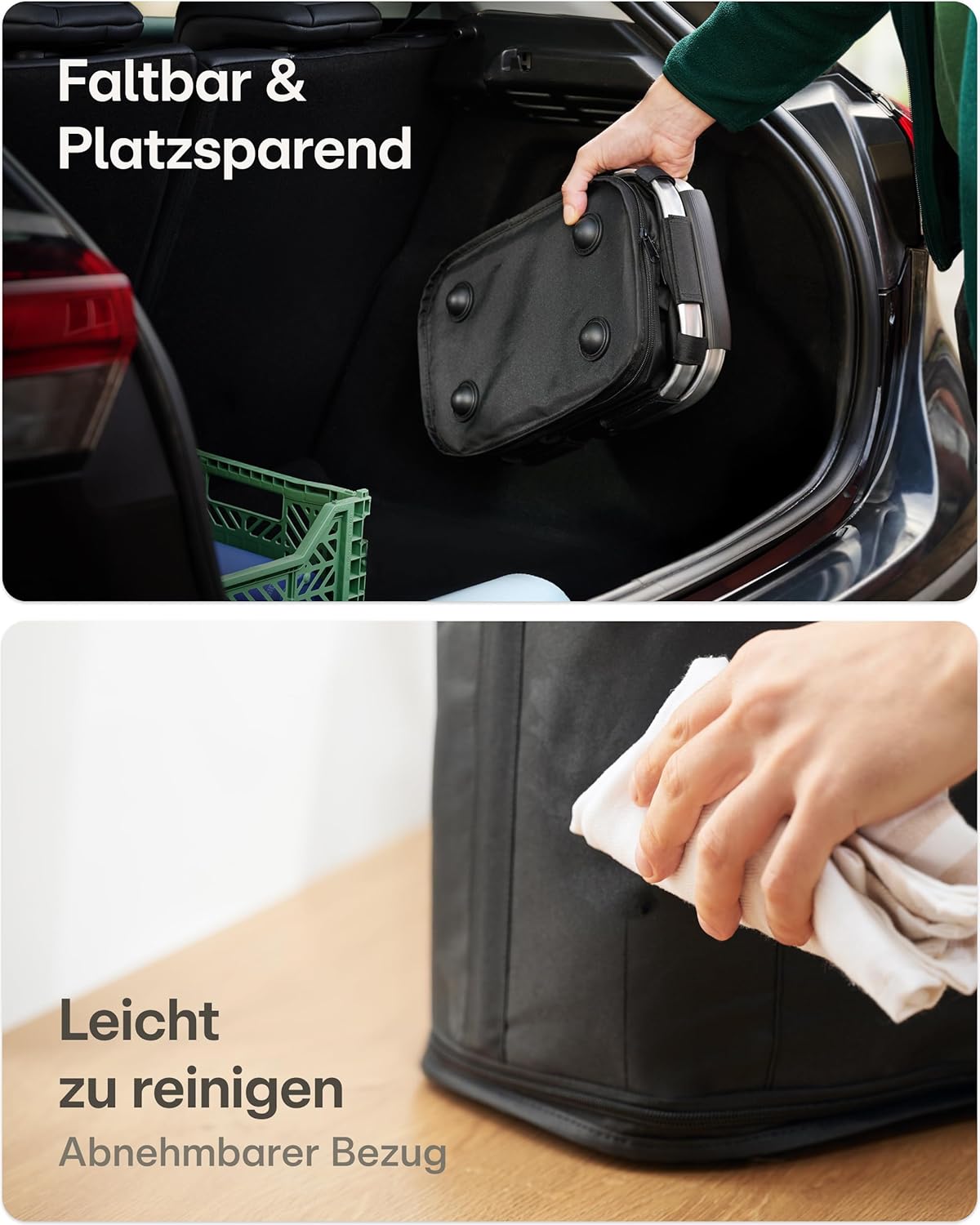 Detalle 2 de Praknu Einkaufskorb Faltbar Klein – 2-in-1 Erweiterbar von 15L auf 35L, Abnehmbarer & Waschbarer Bezug