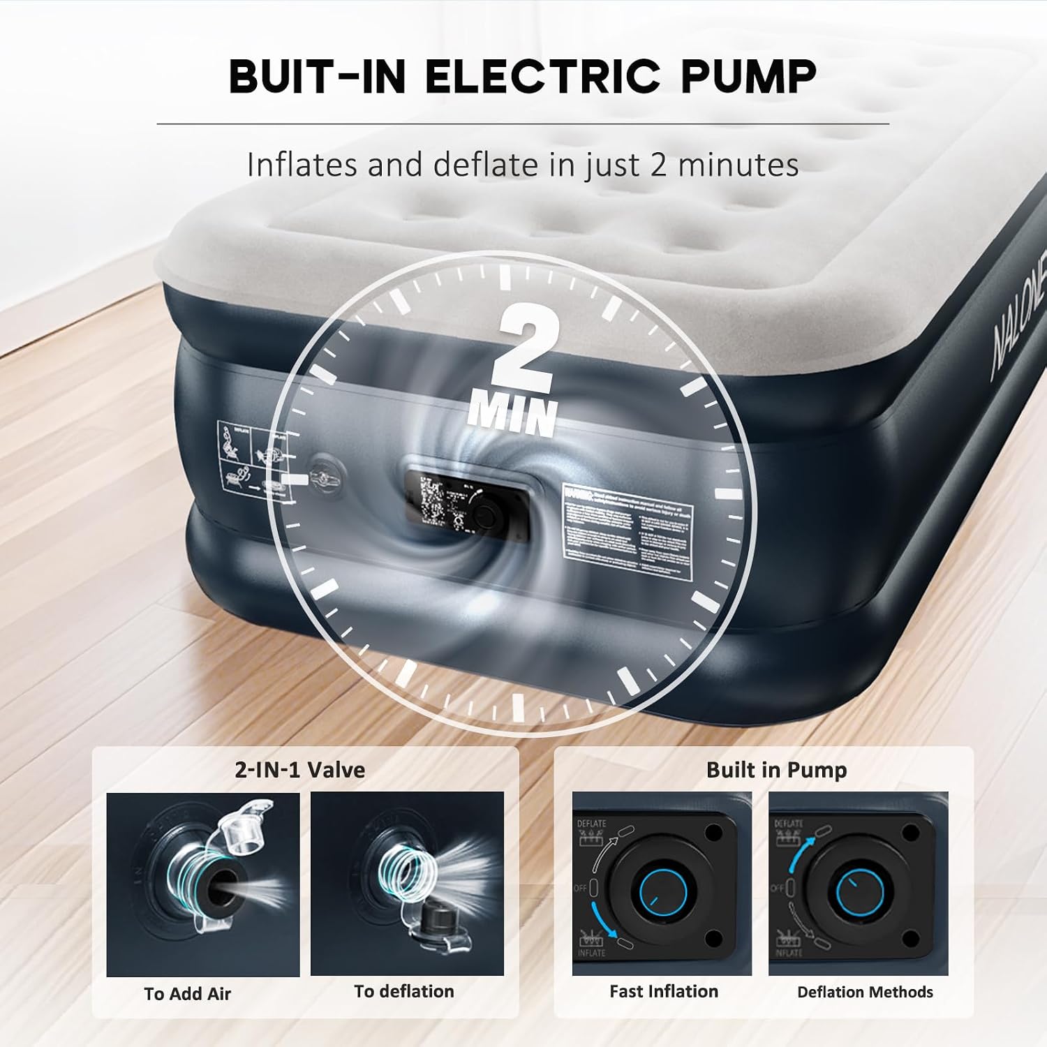 Detalle 2 de NALONE Colchón hinchable individual 197x100x46 cm