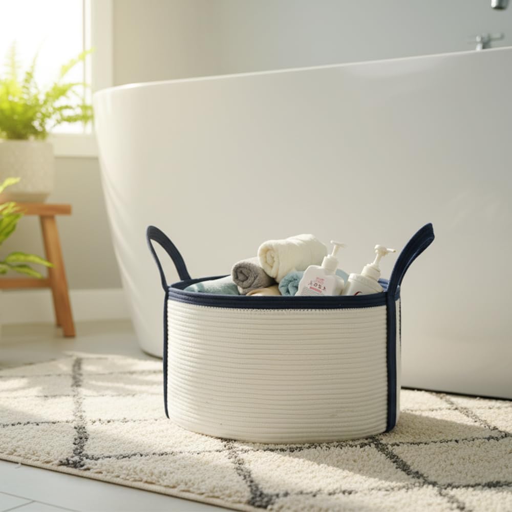 Thumbnail 6 de Danpinera 64L Large Cotton Laundry Basket with Handles – Round Woven Storage for Bedroom, Nursery and Living Spaces