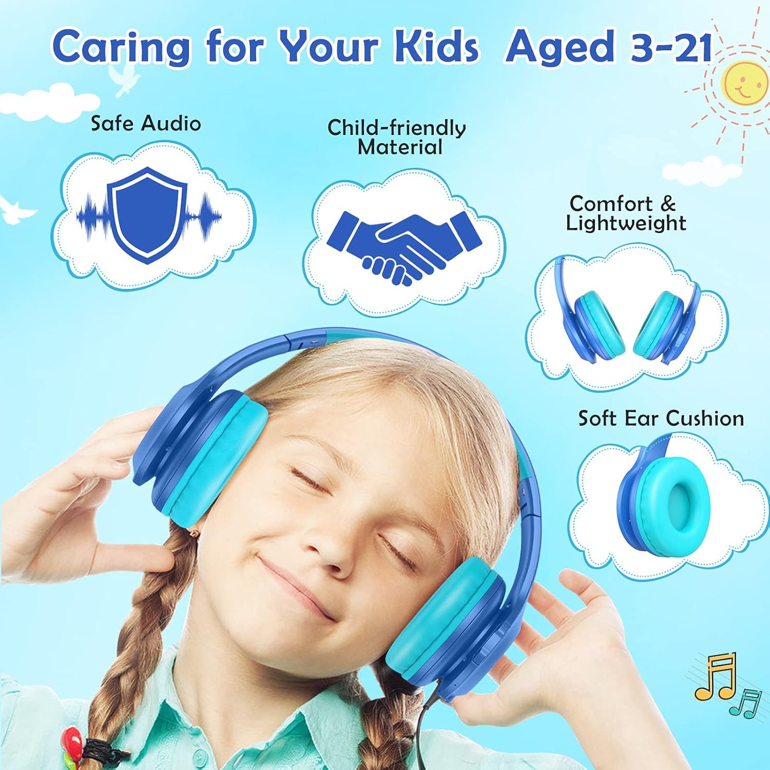 Thumbnail 5 de Candy Bila Kids Bluetooth 6.0 Headphones with LED Light, 85 Hours Playtime, Type-C Fast Charging (Blue)
