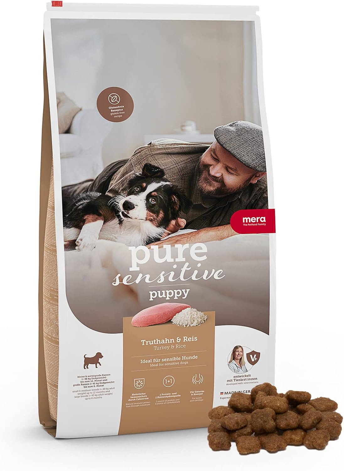 Detalle de MERA Pure Sensitive Puppy mit Truthahn und Reis – glutenfreies, leicht verdauliches Welpen-Trockenfutter (4 kg)
