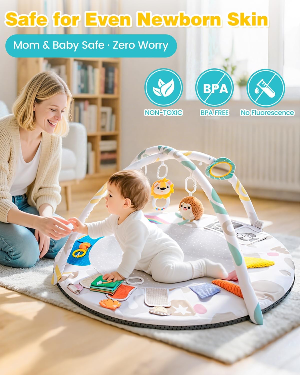 Thumbnail 5 de Oneyus Baby Play Gym & Large Round Activity Mat: 5 Sensory Zones with 5 Detachable Toys