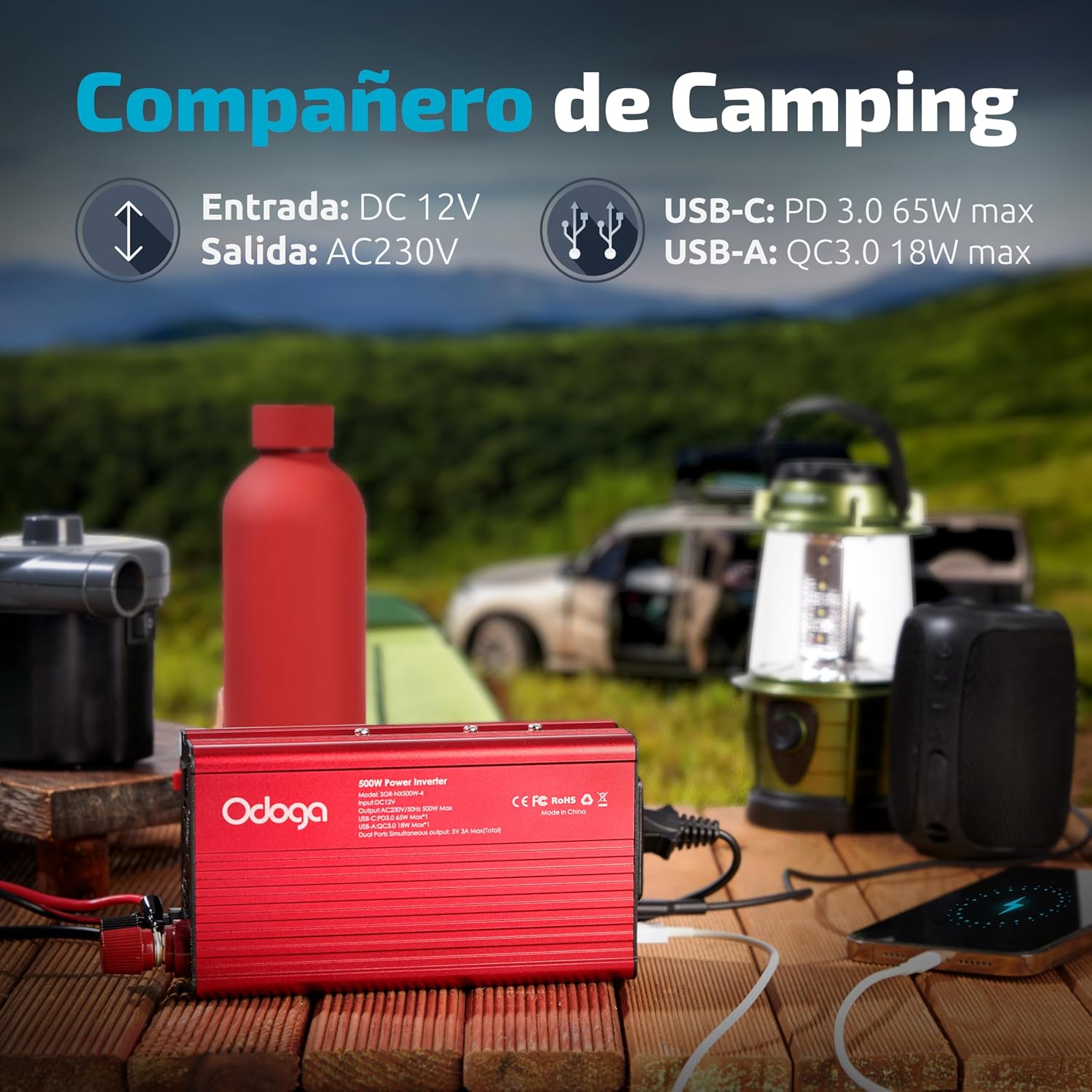 Thumbnail 5 de Odoga Inversor 12v 220v 500W con USB-C