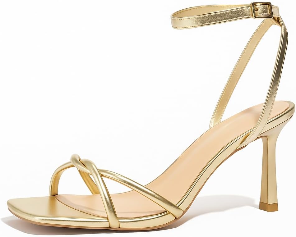 Detalle de Oilyong Women’s Strappy Kitten Heels Sandals with Ankle Strap and Square Open Toe