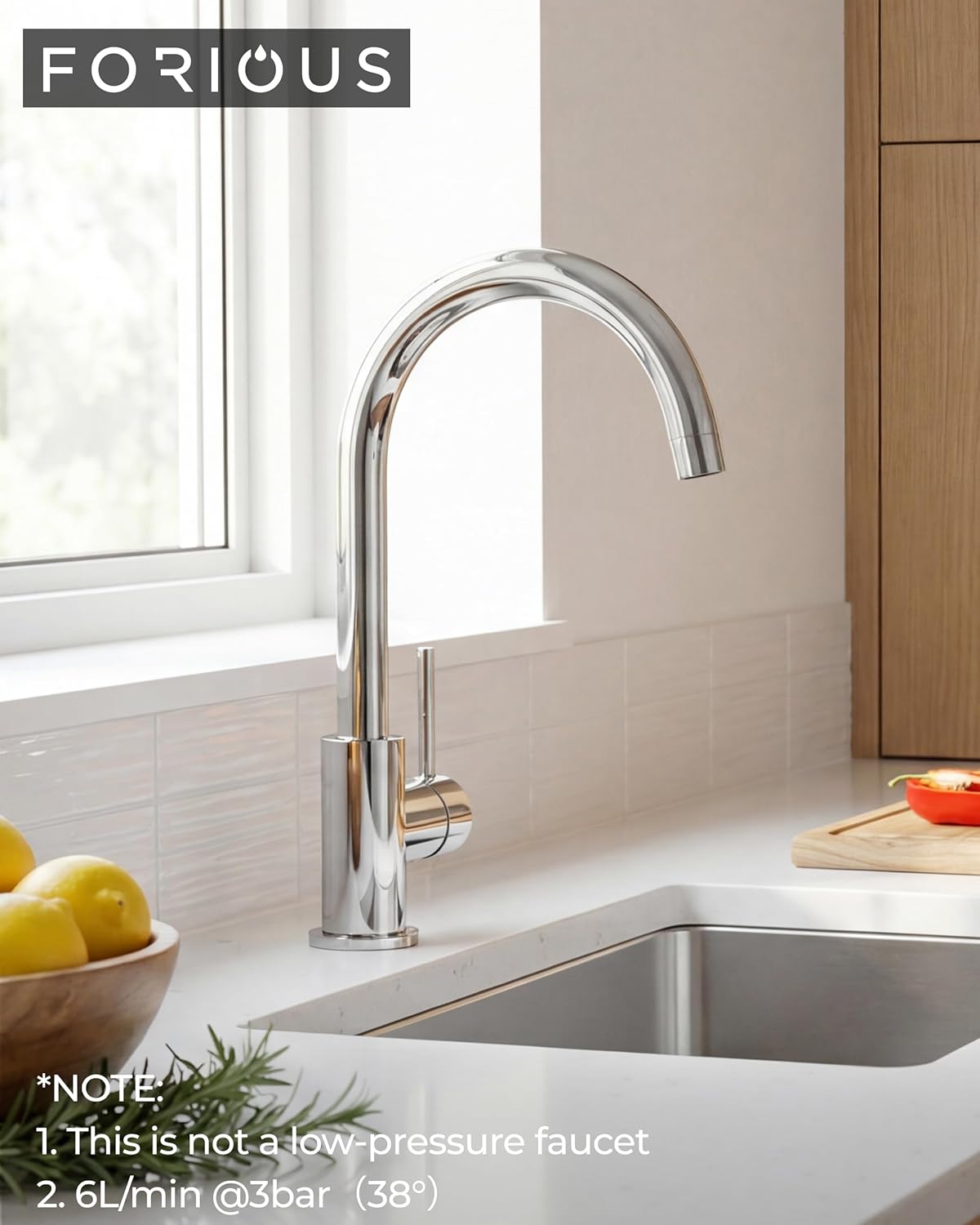 Thumbnail 1 de FORIOUS Kitchen Tap: 3‑Way 360° Swivel High Arc with Pull‑Out Spray