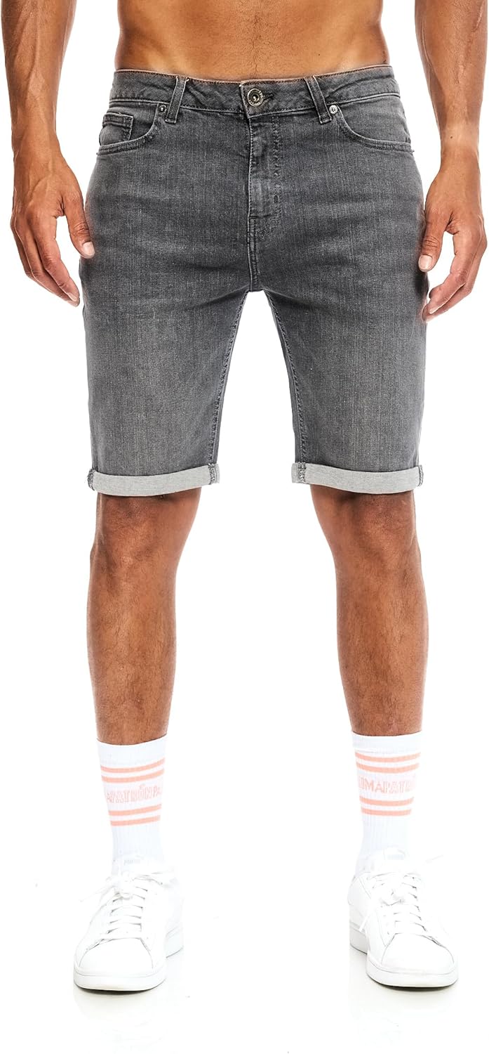 Detalle de JEEL Herren Kurze Hosen – Slim-Fit Jeans-Shorts mit Stretch, 5-Pocket-Style, Basic Washed