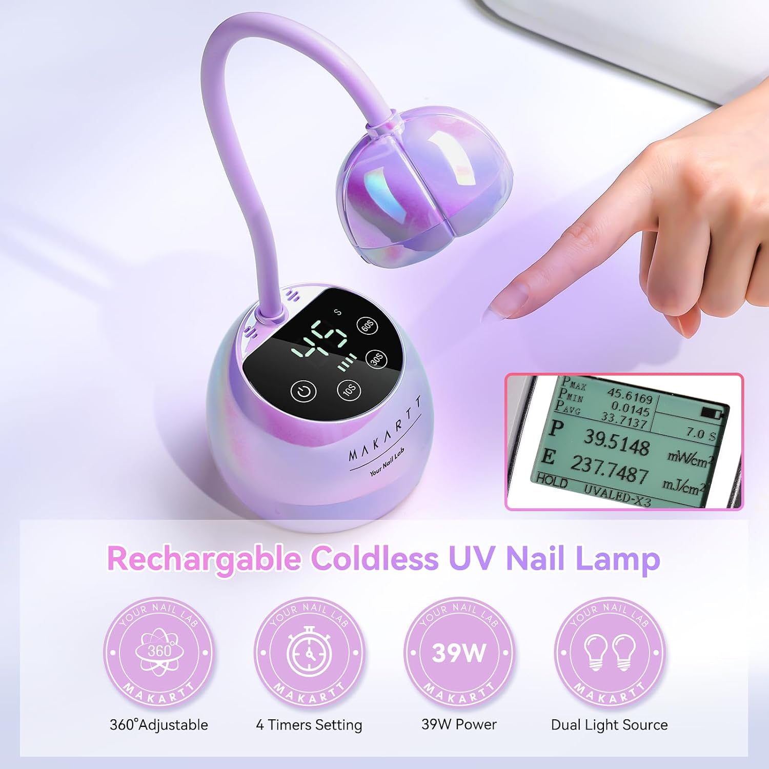 Thumbnail 1 de Makartt UV LED Nail Lamp with Gooseneck — Cordless 39mW/cm² Quick Gel Curing