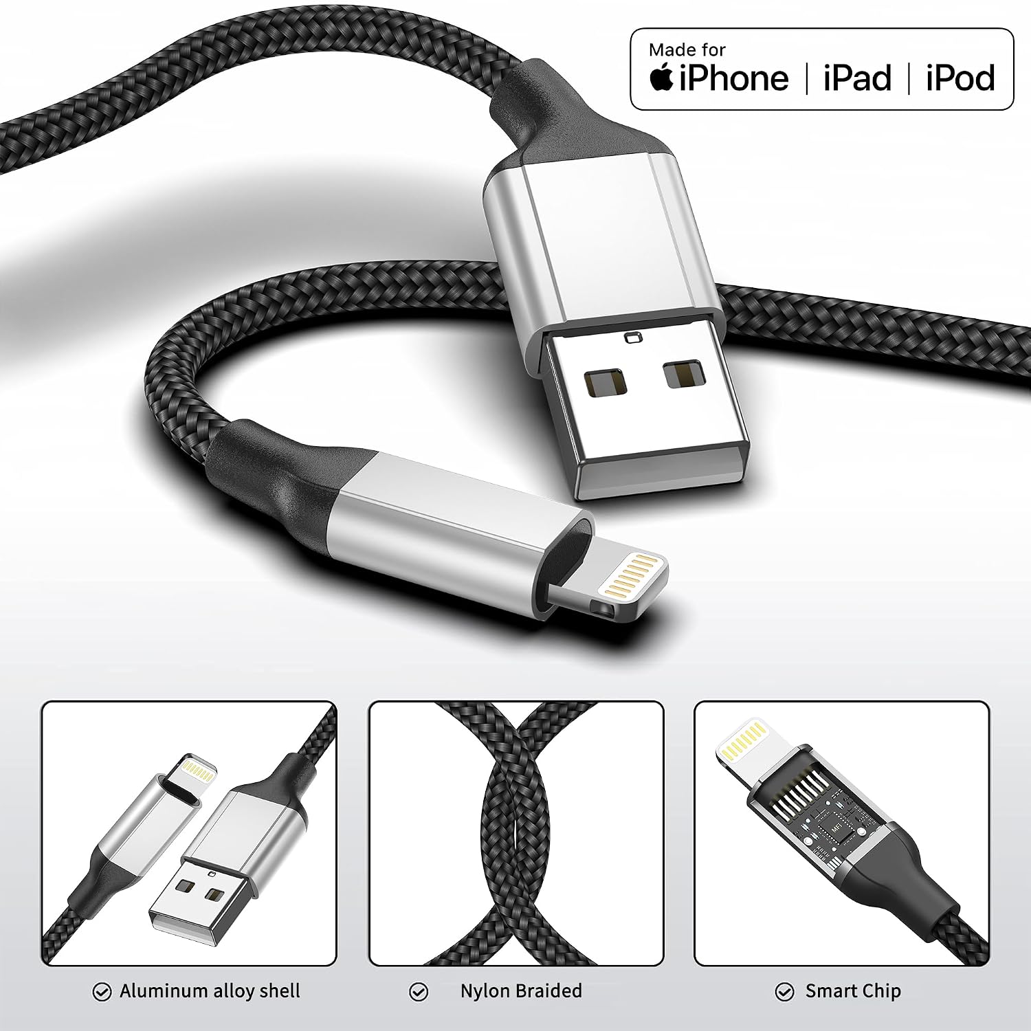 Thumbnail 2 de USB-A auf Lightning Kabel (1 m) im 3er-Pack, MFi-zertifiziert – Nylon geflochten für iPhone & iPad