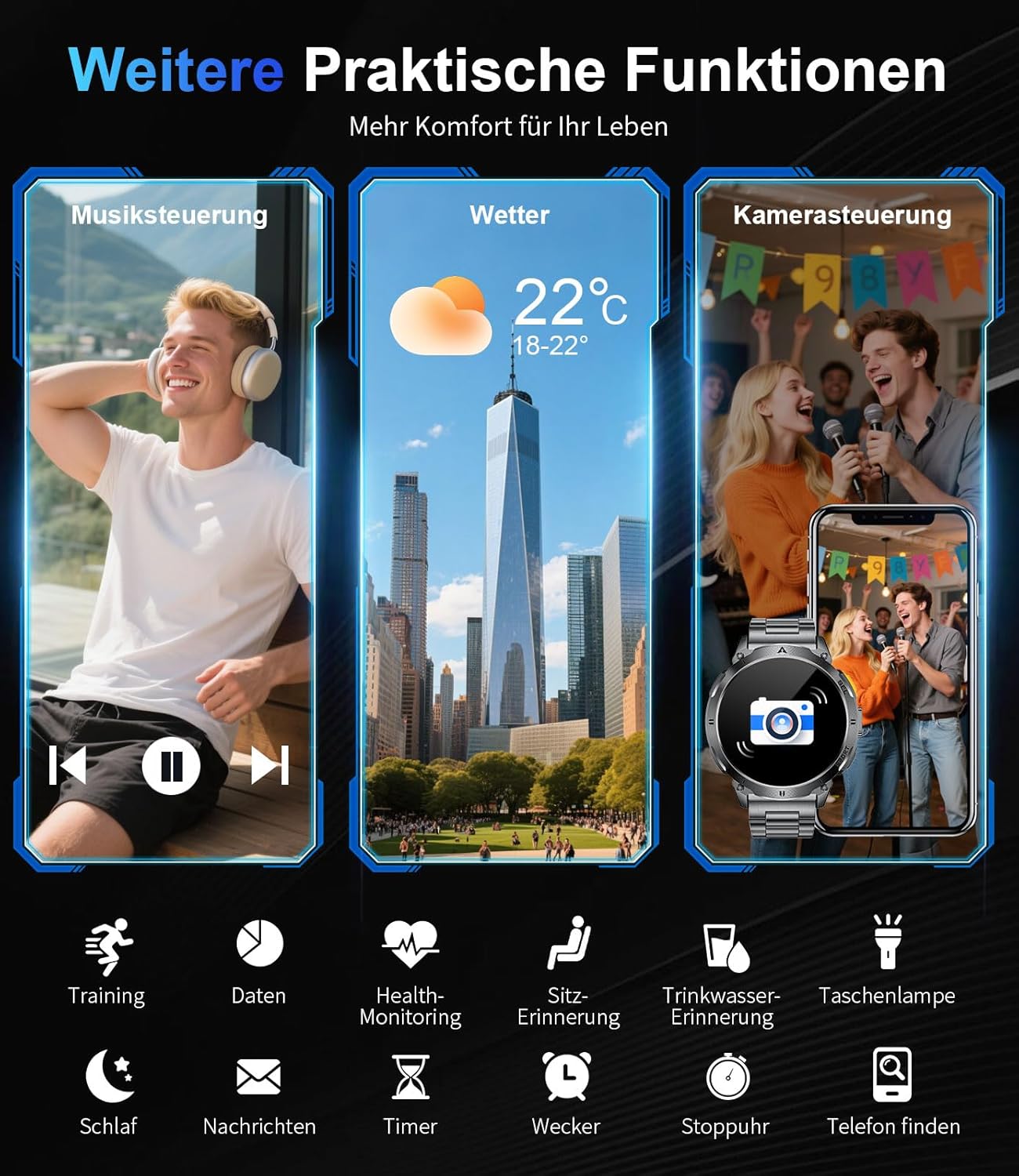 Thumbnail 6 de BENYAR SMART Montre Connectée Homme avec Torche LED – Écran AMOLED 1,62 pouces, 110+ modes sportifs