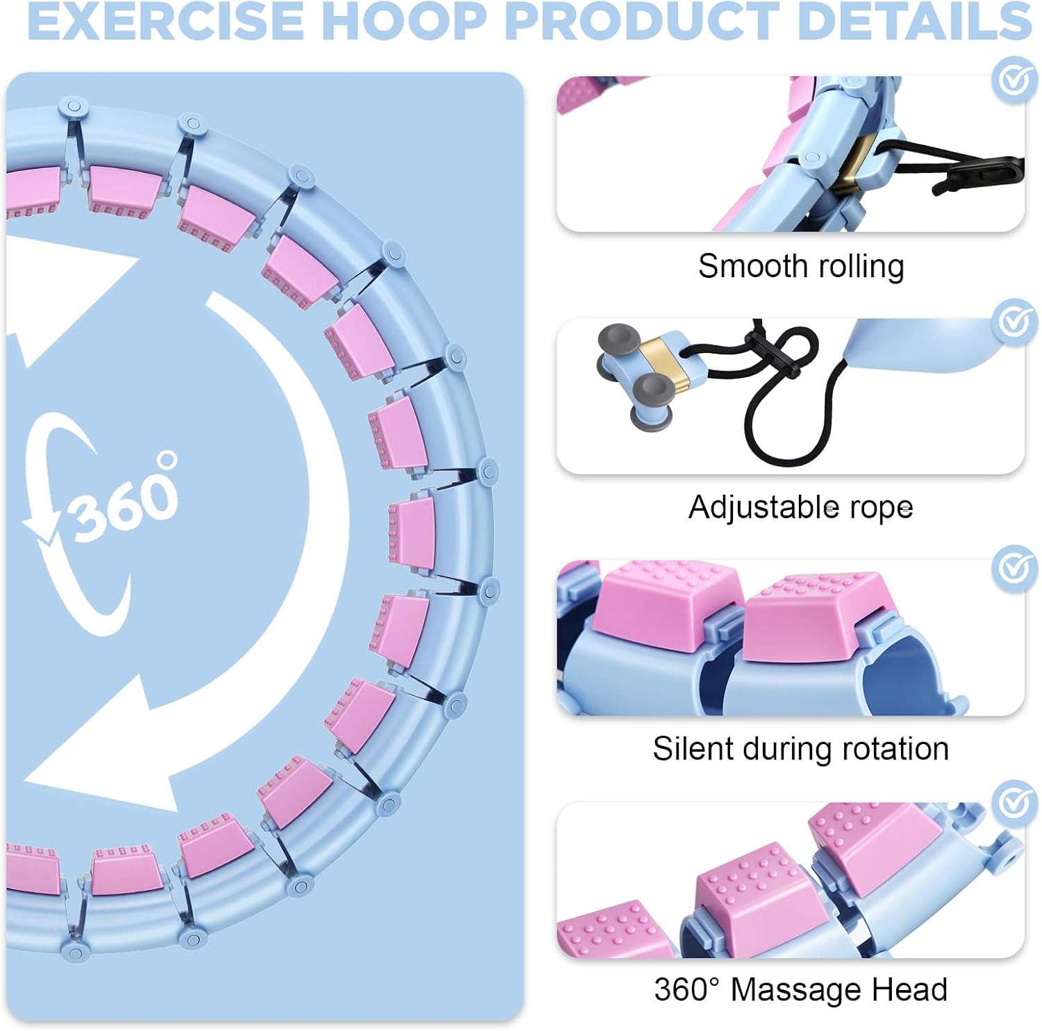 Detalle de HCOIW Weighted Infinity Fitness Hoop, 47-Inch with 24 Detachable Links