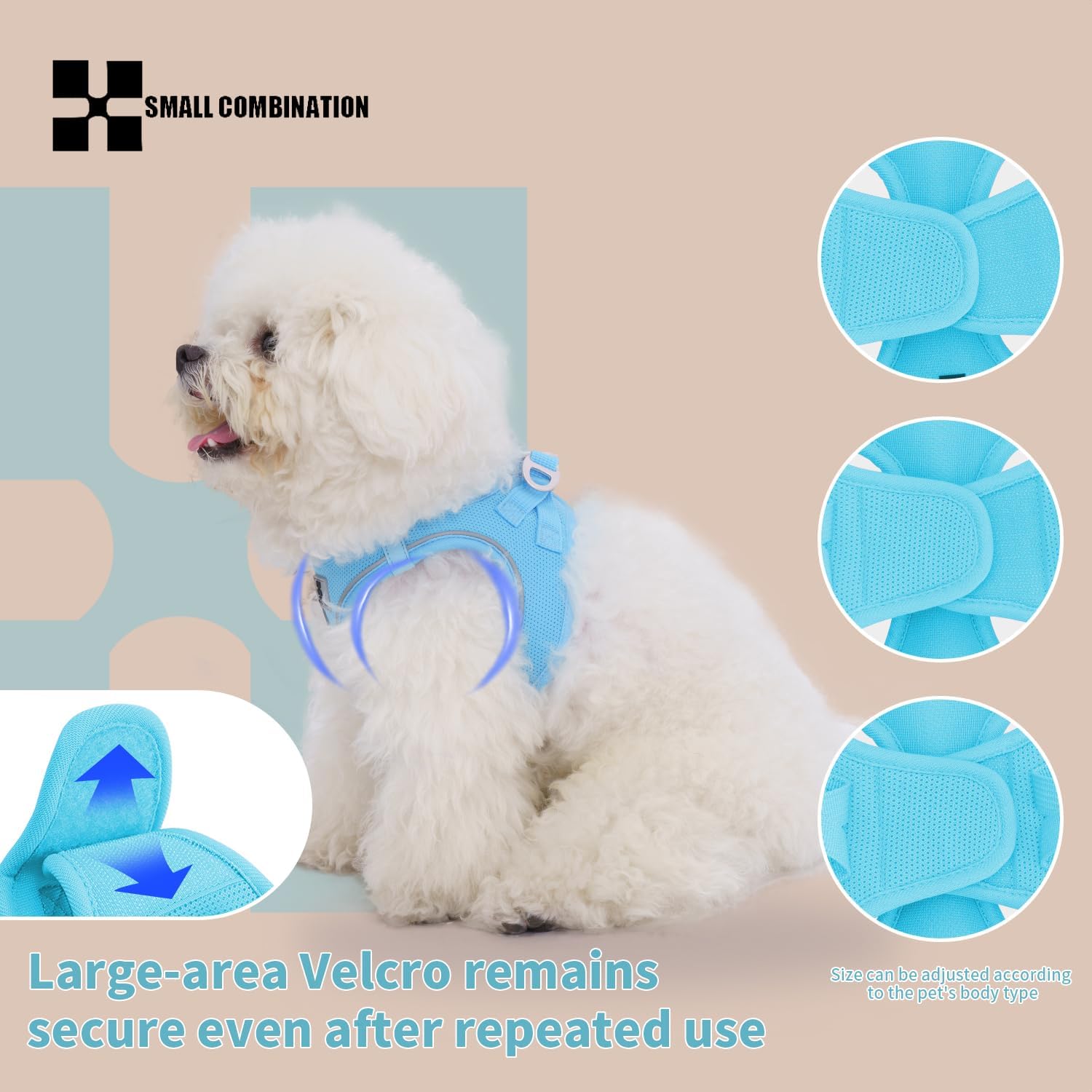 Detalle de Small Combination Dog Harness Leash Set for Small to Medium Dogs and Cats (SkyBlue, XS)