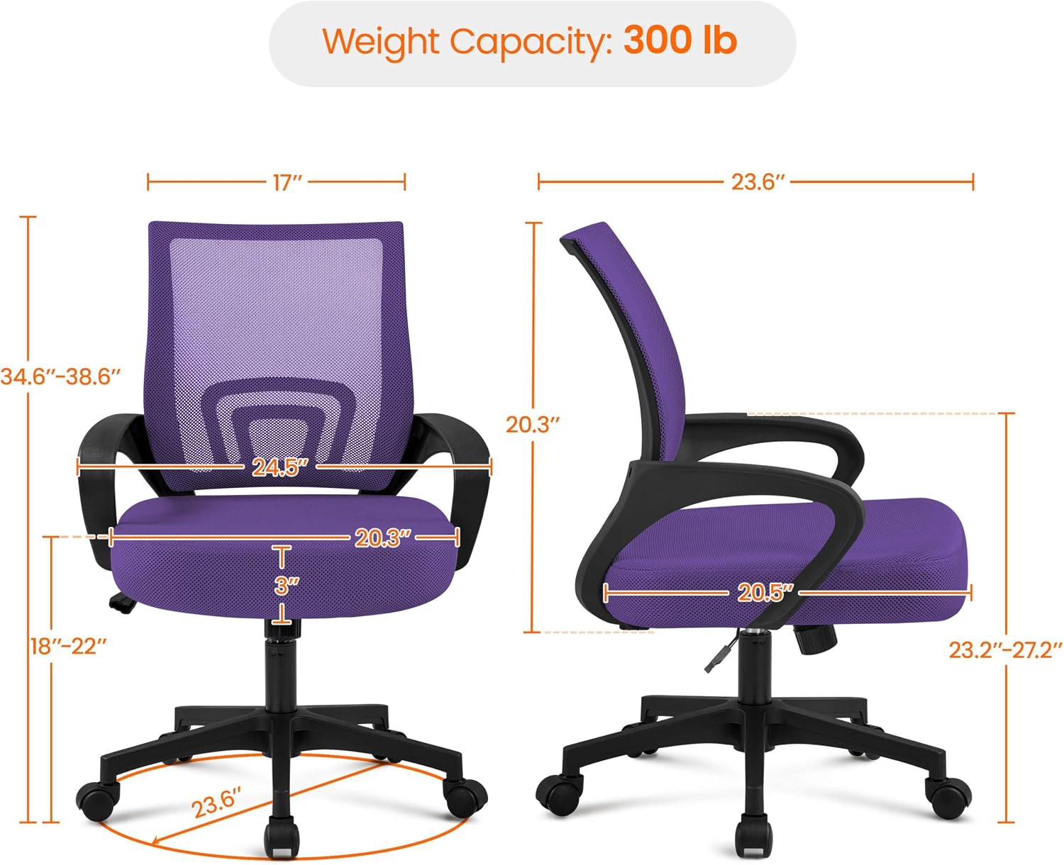 Detalle de Yaheetech Mesh Office Chair, Purple