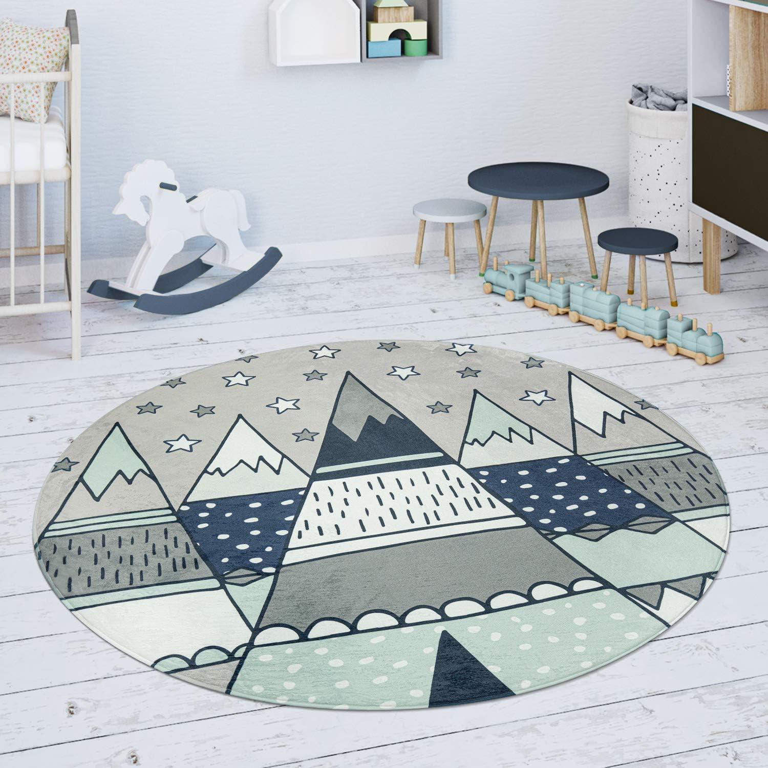 Thumbnail 1 de Paco Home Kinderteppich Rund Ø150 cm grau – rutschfest, OEKO-TEX geprüft