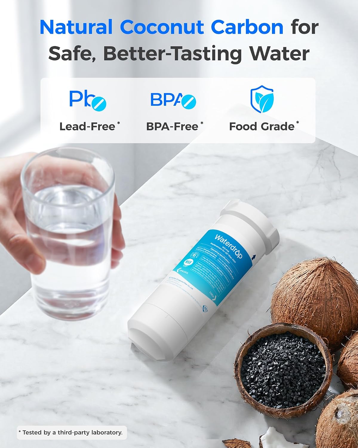 Detalle de Waterdrop WD-F48 XWF Refrigerator Water Filter, 3-Pack, No Chip