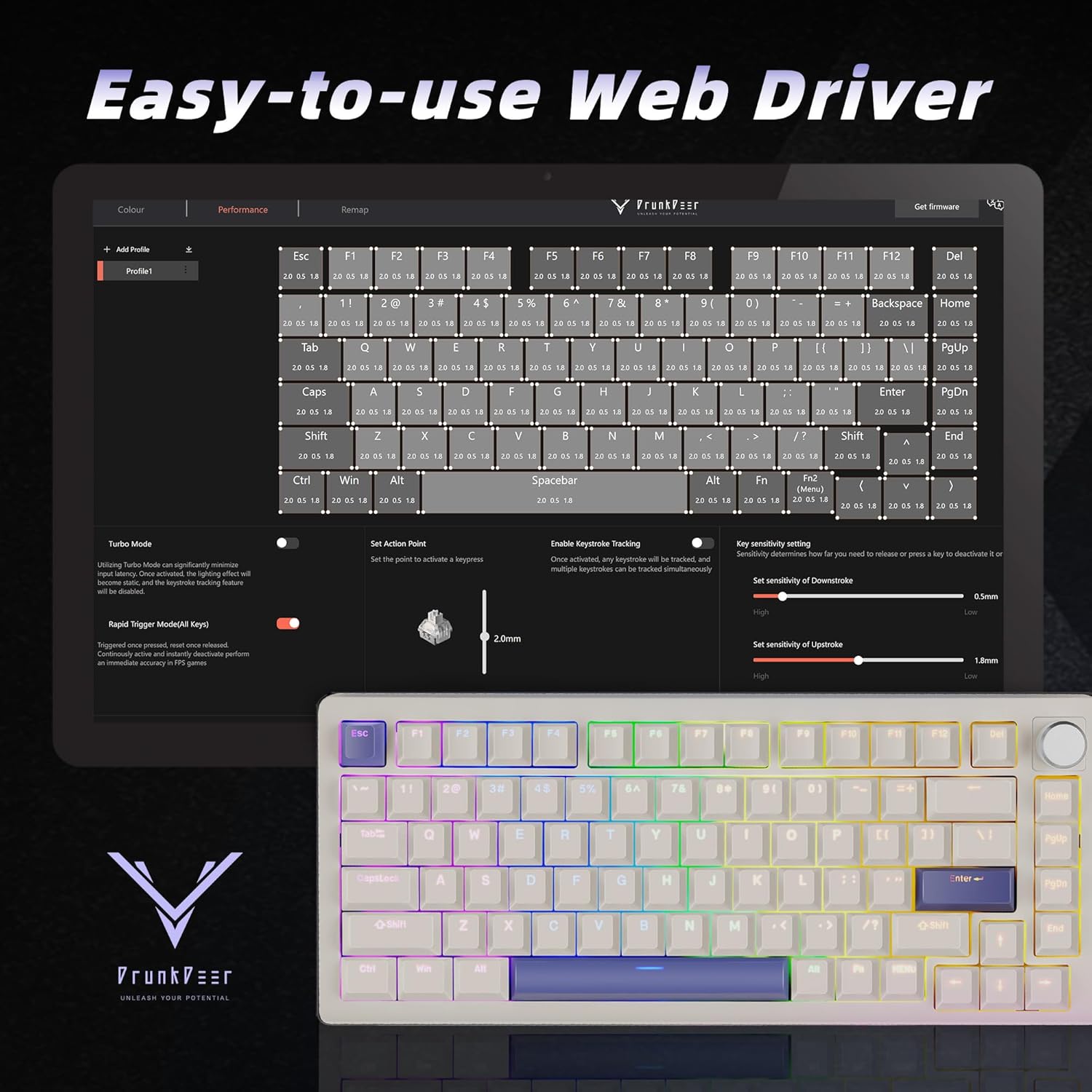 Detalle 2 de DrunkDeer Rapid Trigger Gaming-Tastatur: 82-Tasten TKL mit magnetischen Hall-Sensoren