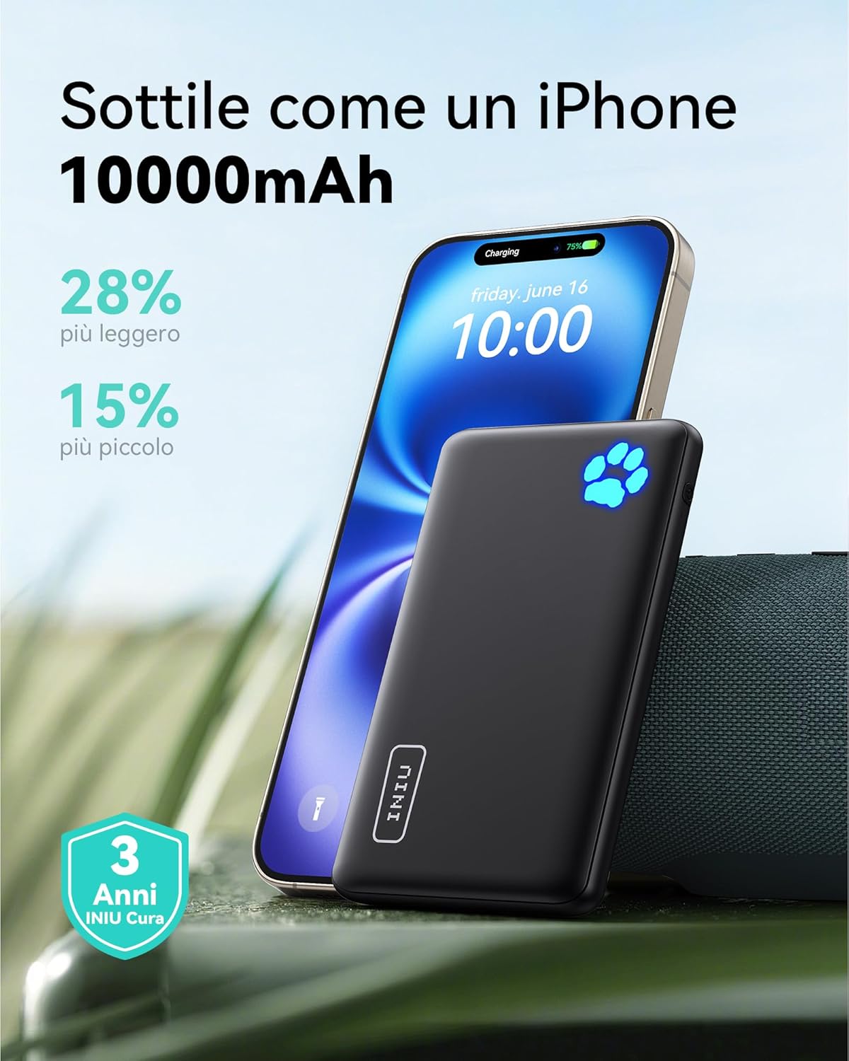 Detalle 2 de INIU Power Bank 10000 mAh ultra sottile per smartphone