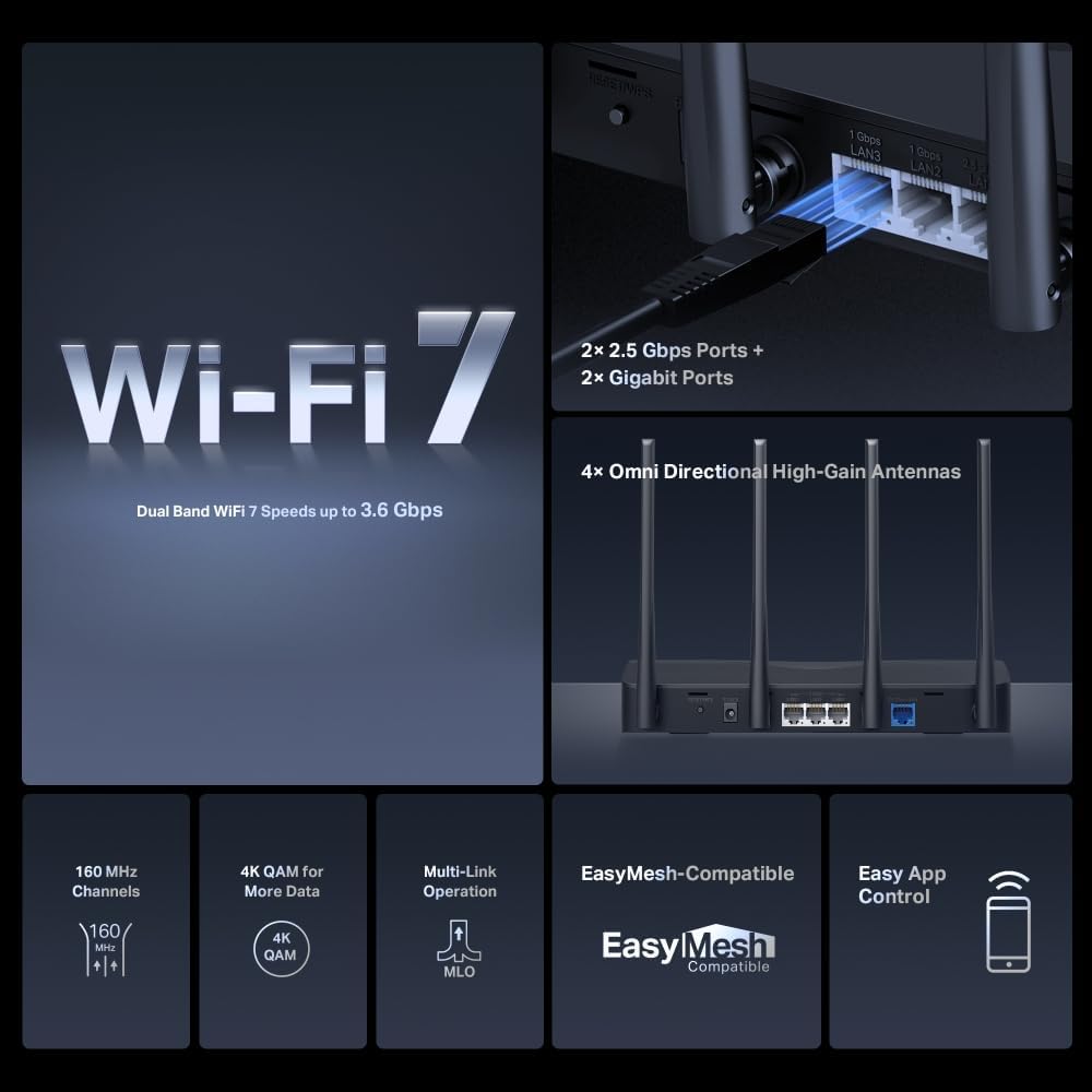 Detalle de MERCUSYS MR27BE WiFi 7 router 3600 Mbps