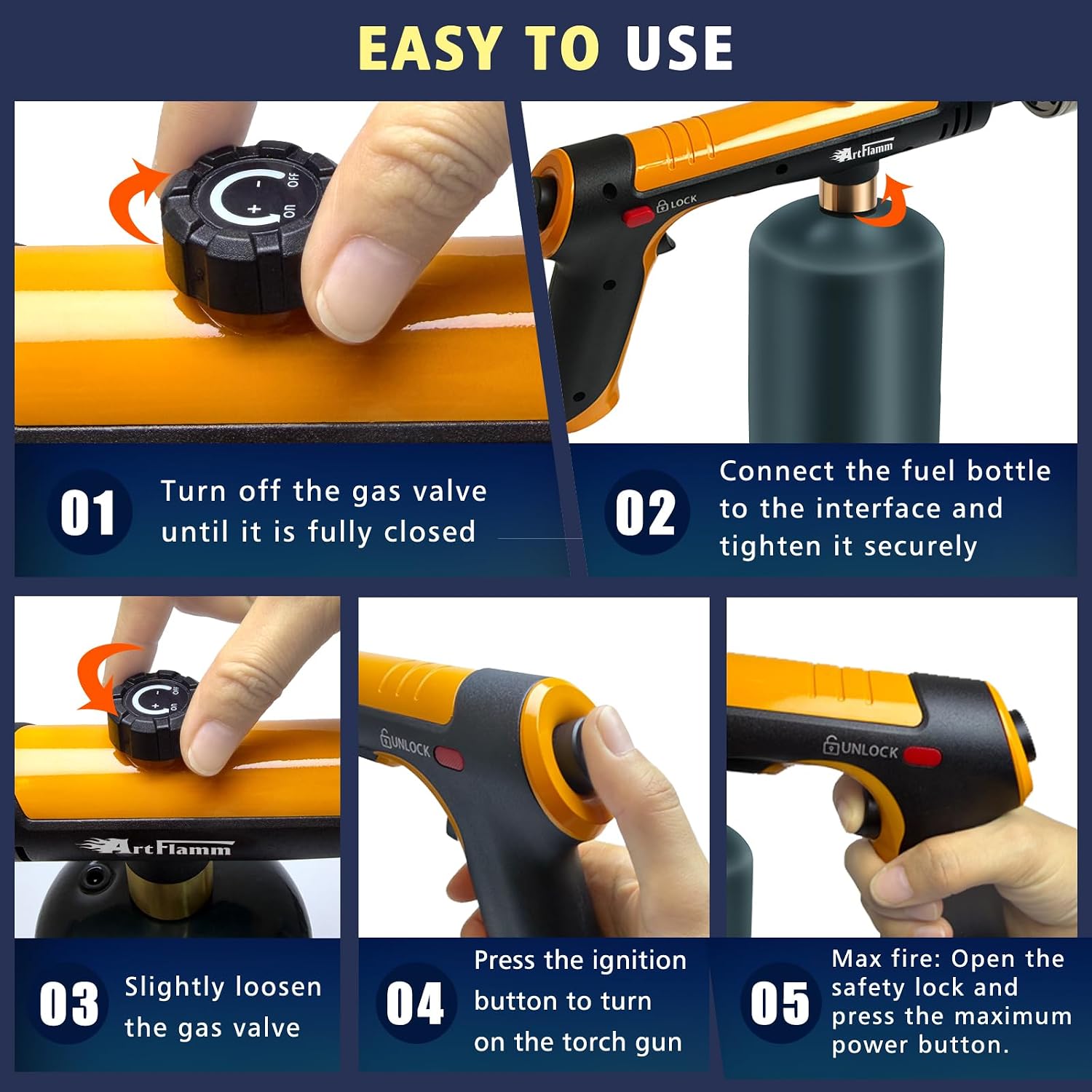 Thumbnail 6 de ARTFLAMM Powerful Propane Torch Gun with Turbo Mode (Charcoal Torch Lighter, Safety Lock) — Tank Not Included