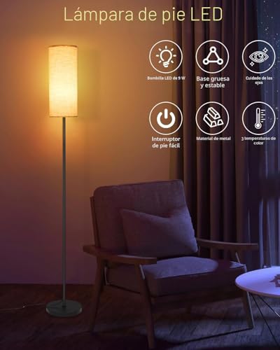 Detalle de LEAZZLE Lámpara de pie: diseño minimalista y 3 temperaturas de color para lectura, relax o trabajo