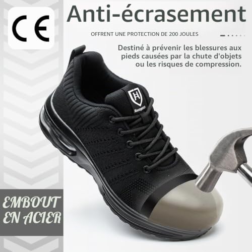 Detalle 2 de Nasogetch Chaussures de Sécurité – Confort léger et protection embout acier Noir EU 38