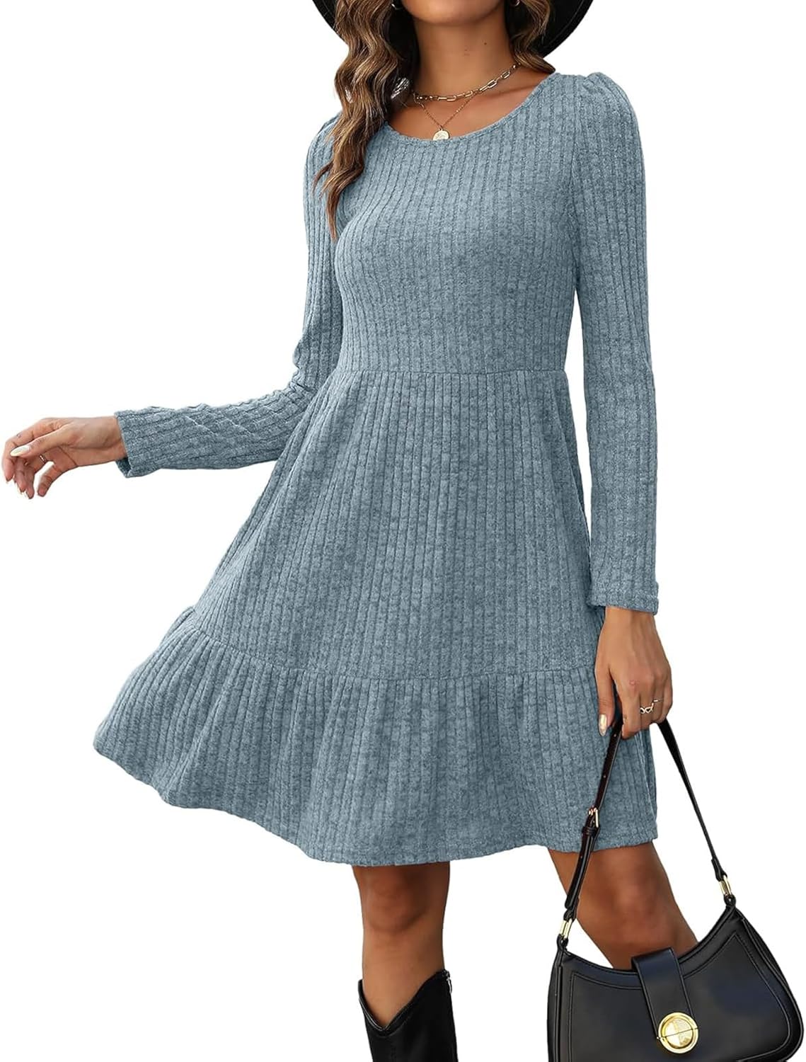 Thumbnail 6 de Zetieny Strickkleid für Damen mit A-Linien-Schnitt und Rundhalsausschnitt – Langarm, knielang für Herbst/Winter