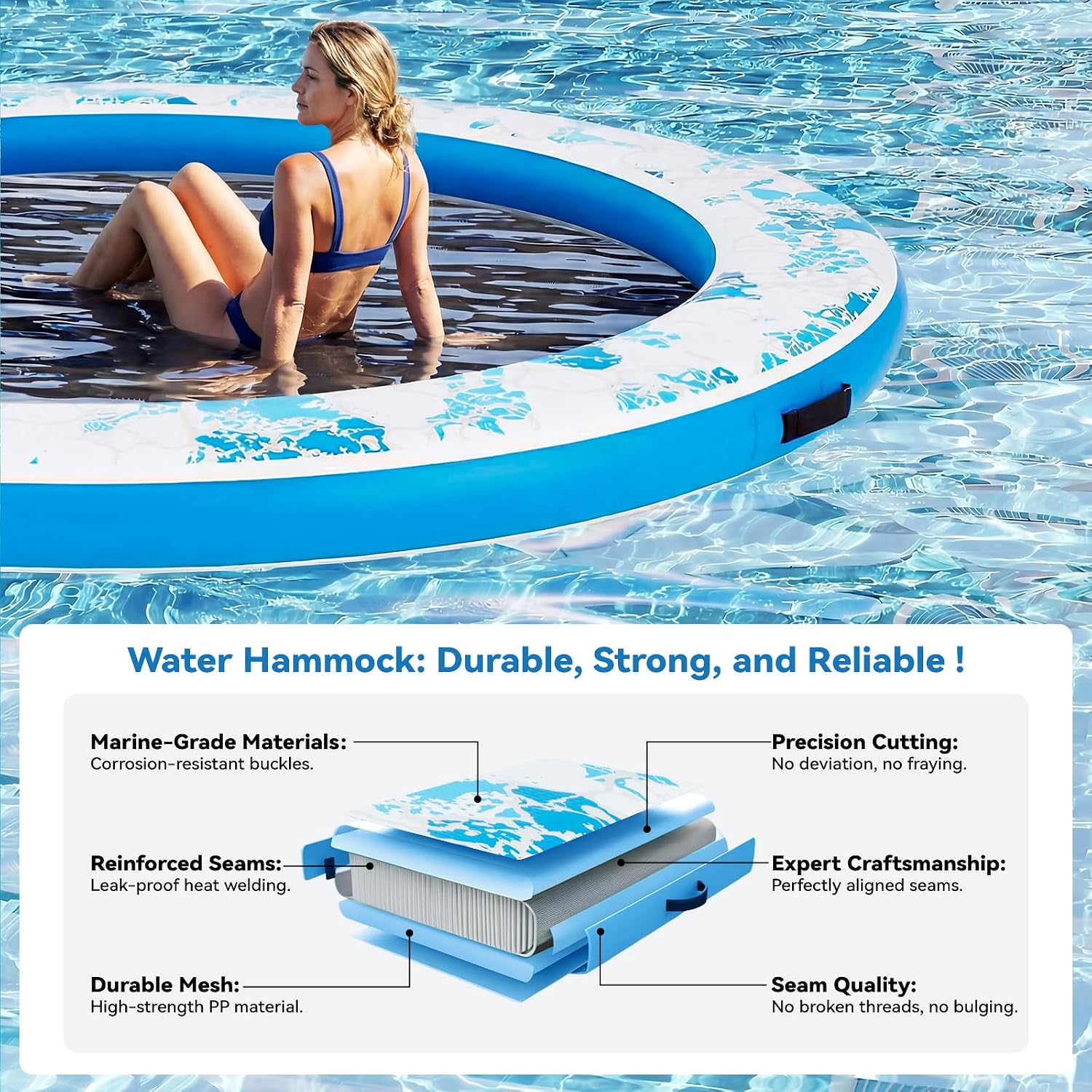 Detalle de Danrelax 6-12FT Round Inflatable Floating Dock with Sunchill Float Ring