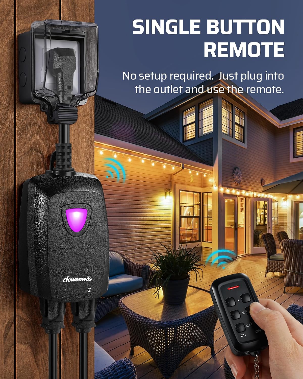 Detalle 2 de DEWENWILS OR 102.HRFR02C Remote Control Outlet, Dual Control, 15A, IP65