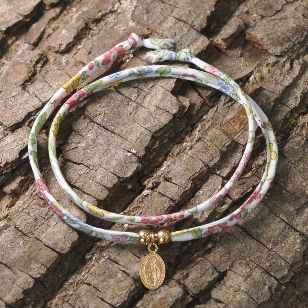 Thumbnail 4 de Bracciale Les Poulettes Bijoux doppio collegamento con medaglione ovale Vergine Miracolosa placcato in oro