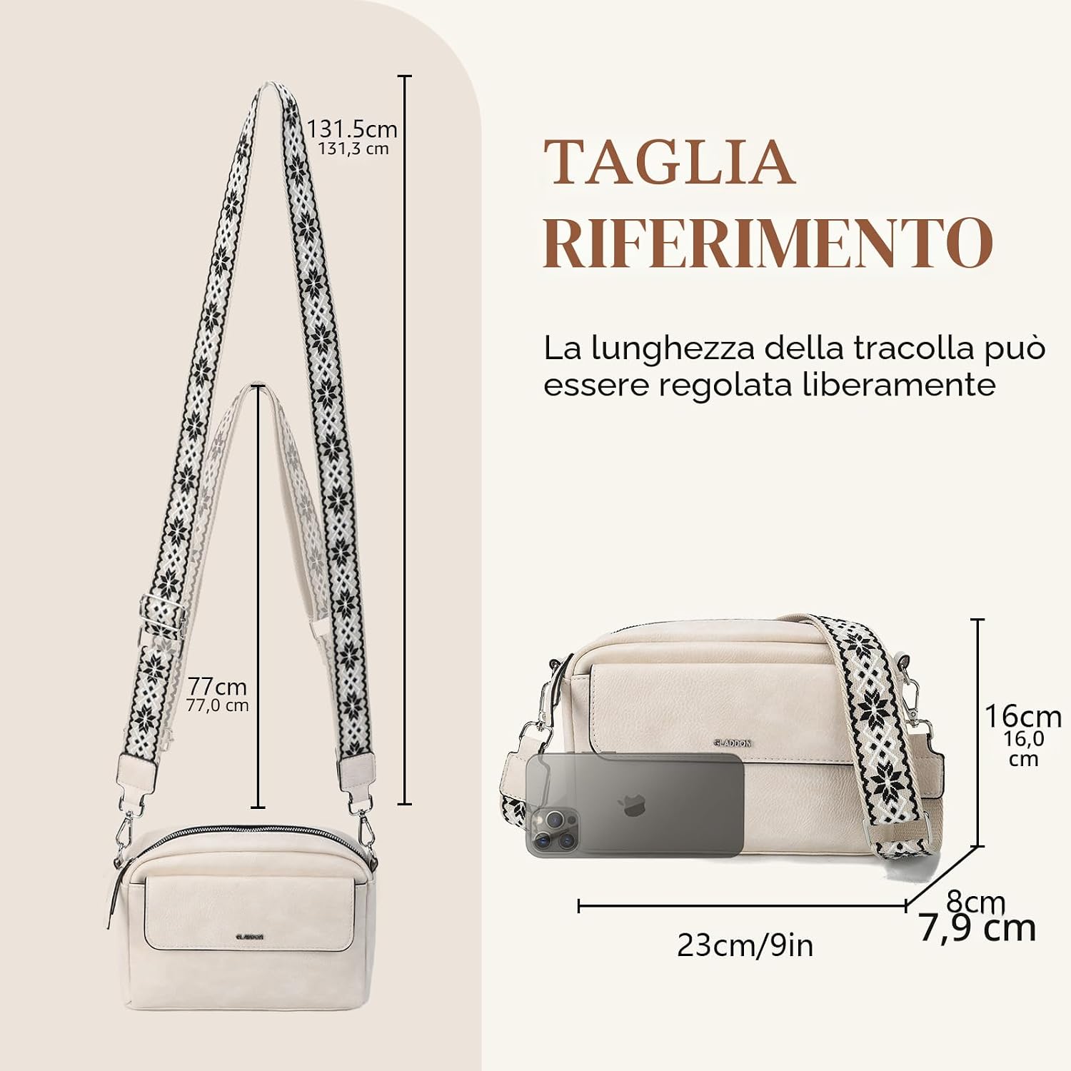 Detalle 2 de Gladdon borsa tracolla in pelle PU 22 cm