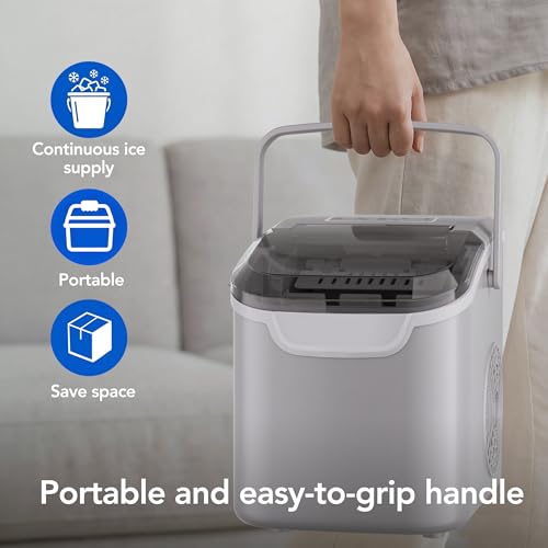 Detalle 2 de Kismile Portable Ice Maker Machine — 8 Cubes in 6 Minutes, 26lbs/24H, Grey