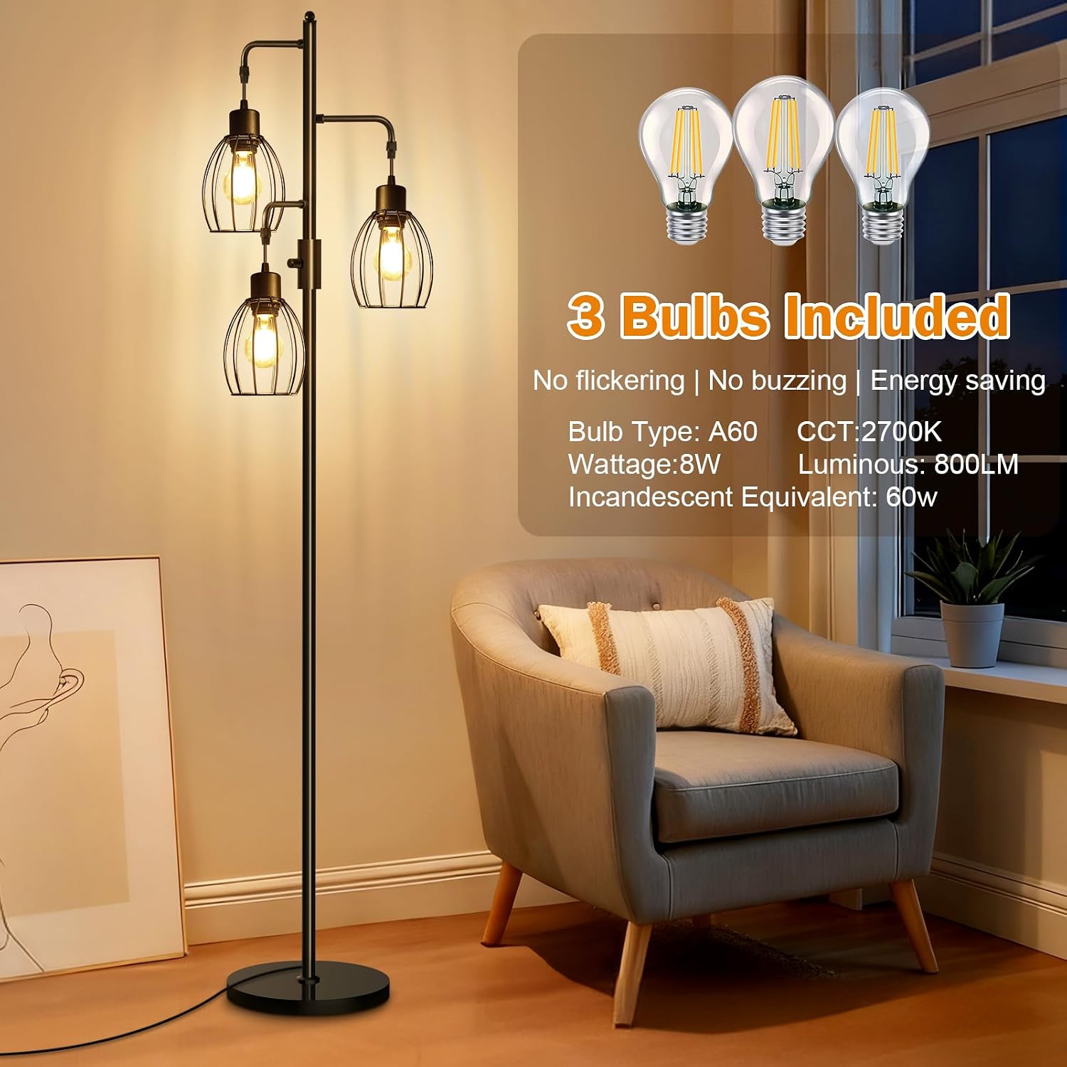 Detalle de AmazeFan 68" Dimmable Floor Lamp 2400LM