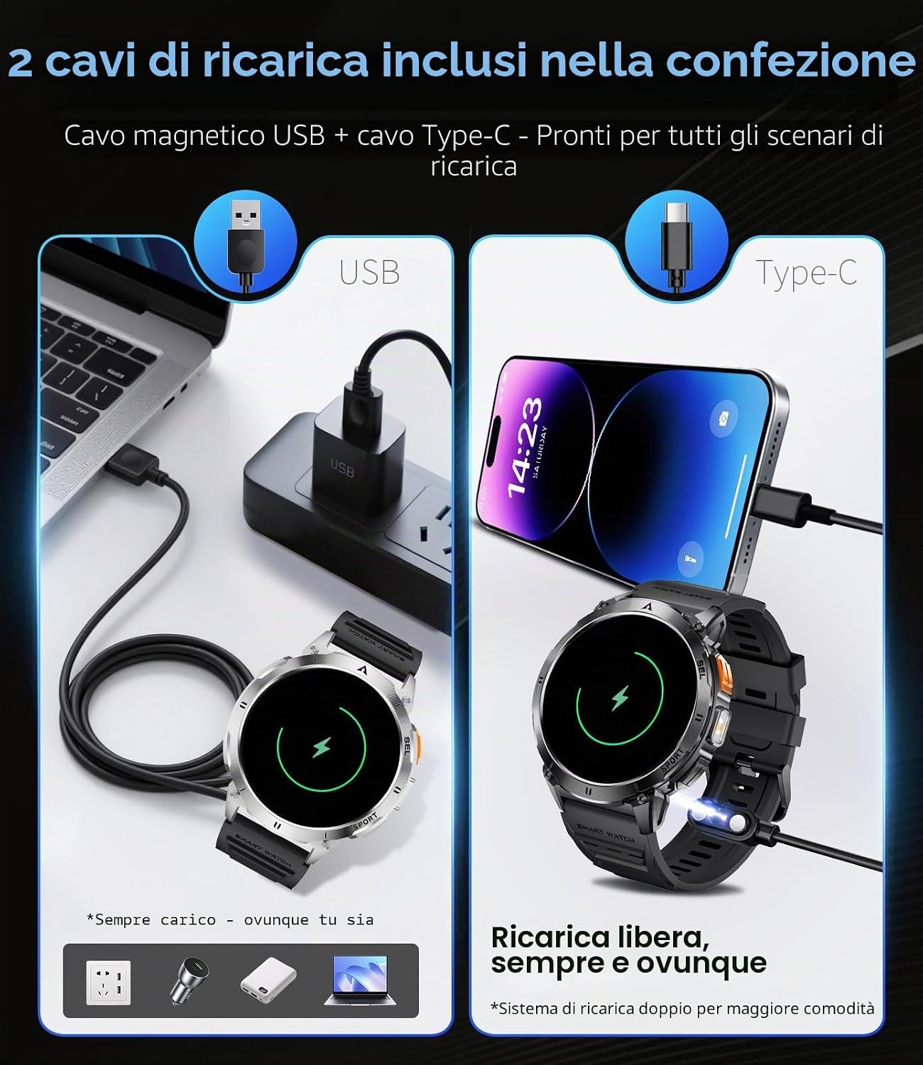 Thumbnail 2 de Orologio Smartwatch Uomo Militare con Luce LED e Display AMOLED 1,62" – Telefono integrato, 730 mAh, 119 modalità fitness