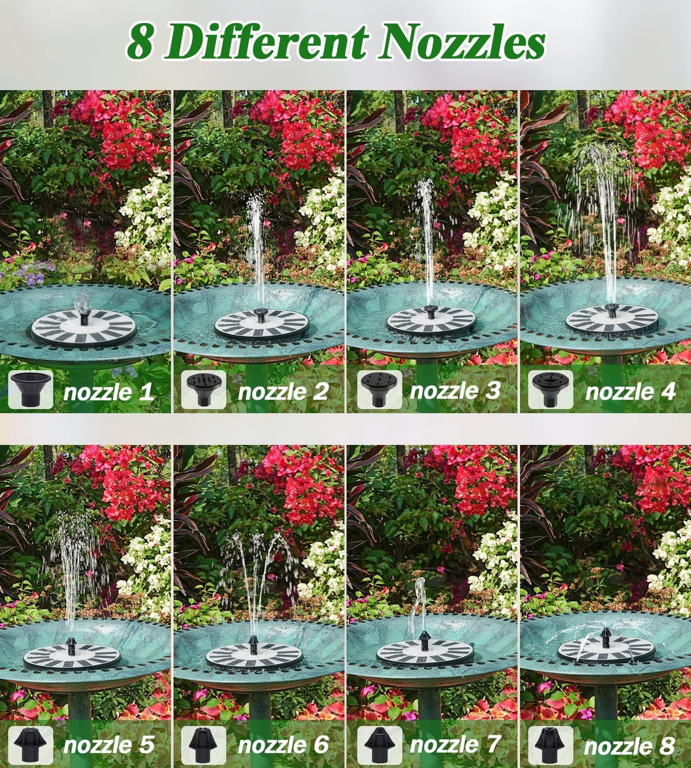 Thumbnail 2 de SZMP Solar Fountain Bird Bath with Upgrade Glass Panel – 7 Nozzles, 4 Fixers, Solar Pump for Garden, Pond & Pool