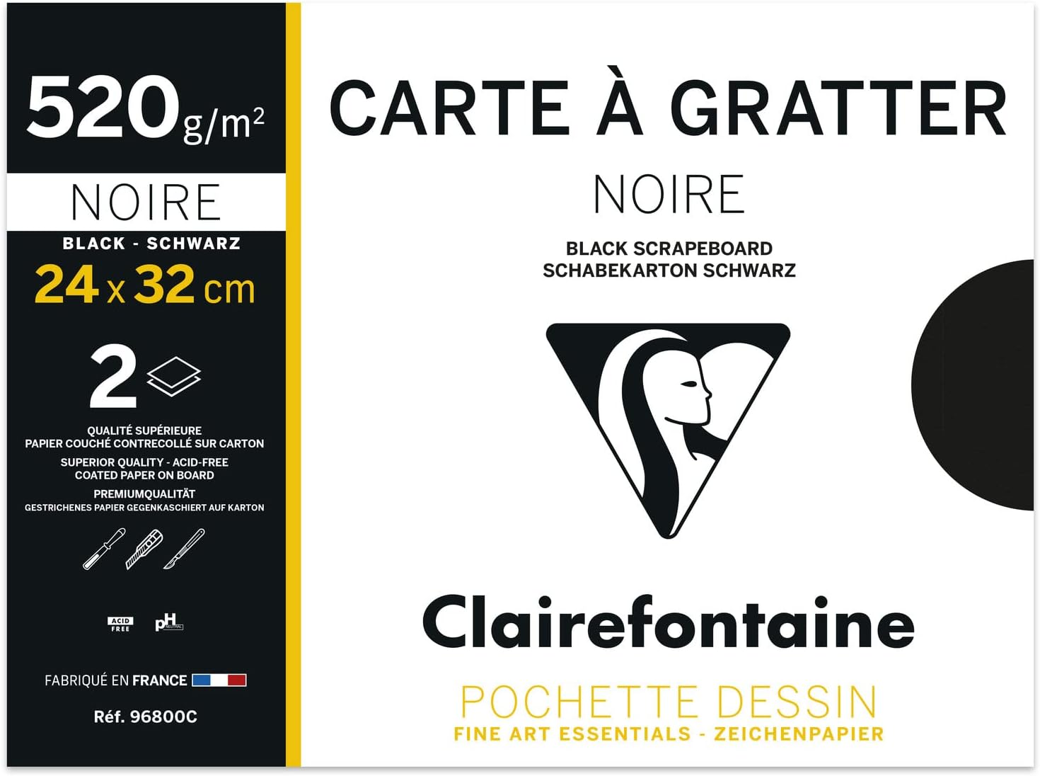 Thumbnail 1 de Clairefontaine 96800C Pochette Carte À Gratter – 2 feuilles noir sur carton 520 g, 24 x 32 cm