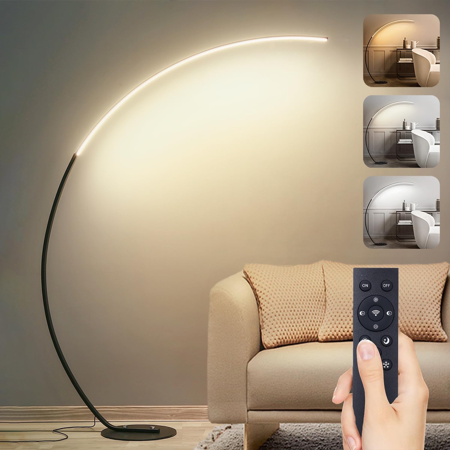 Detalle de Linkenail LED Stehlampe mit Bogen für Wohnzimmer, dimmbar (25 W, 3 Farbtemperaturen) inkl. Fernbedienung