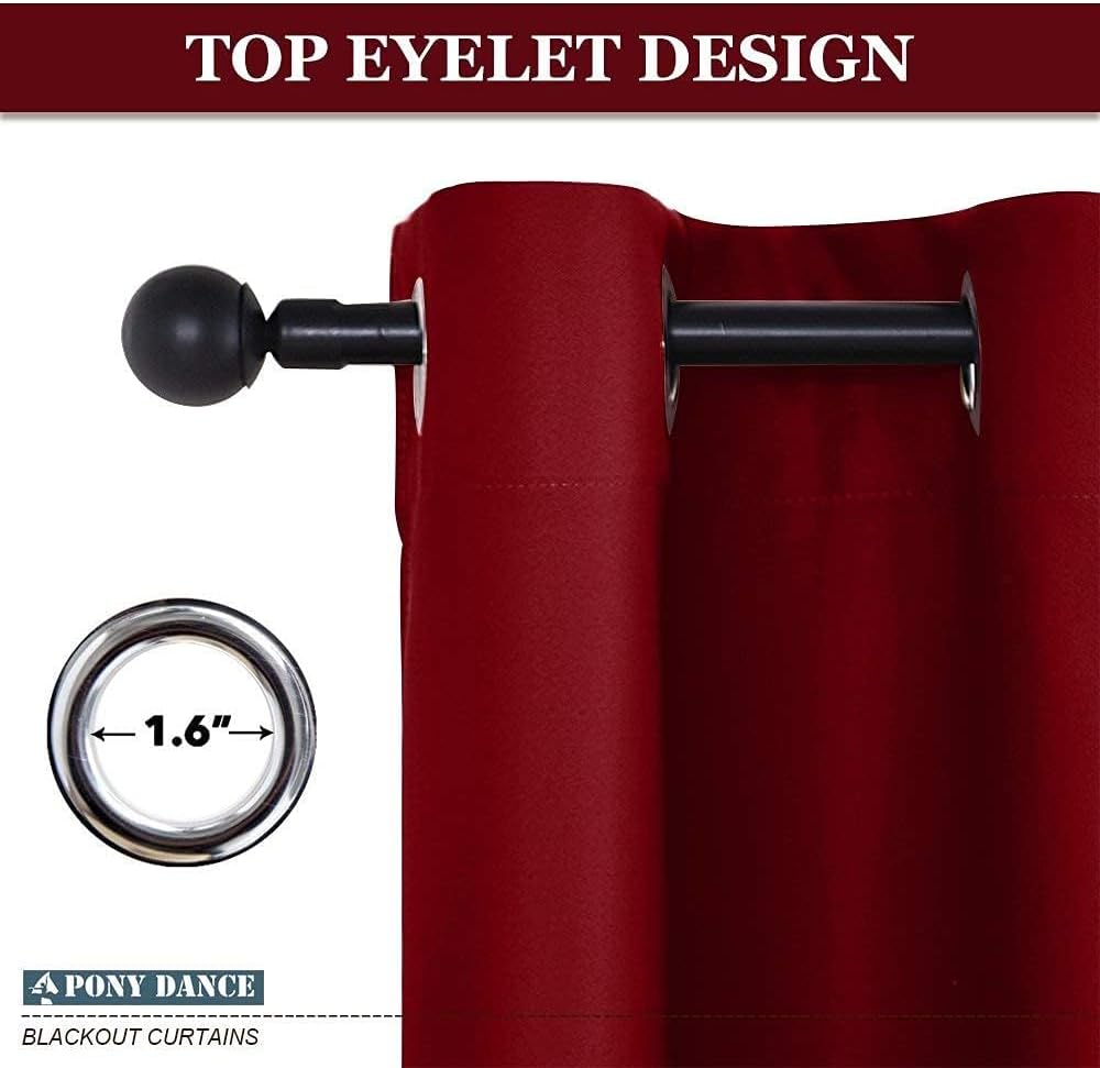 Thumbnail 6 de PONY DANCE Single Blackout Curtain - Eyelet Thermal Insulated Red Panel (W 52 Inch x L 84 Inch), 1 Panel