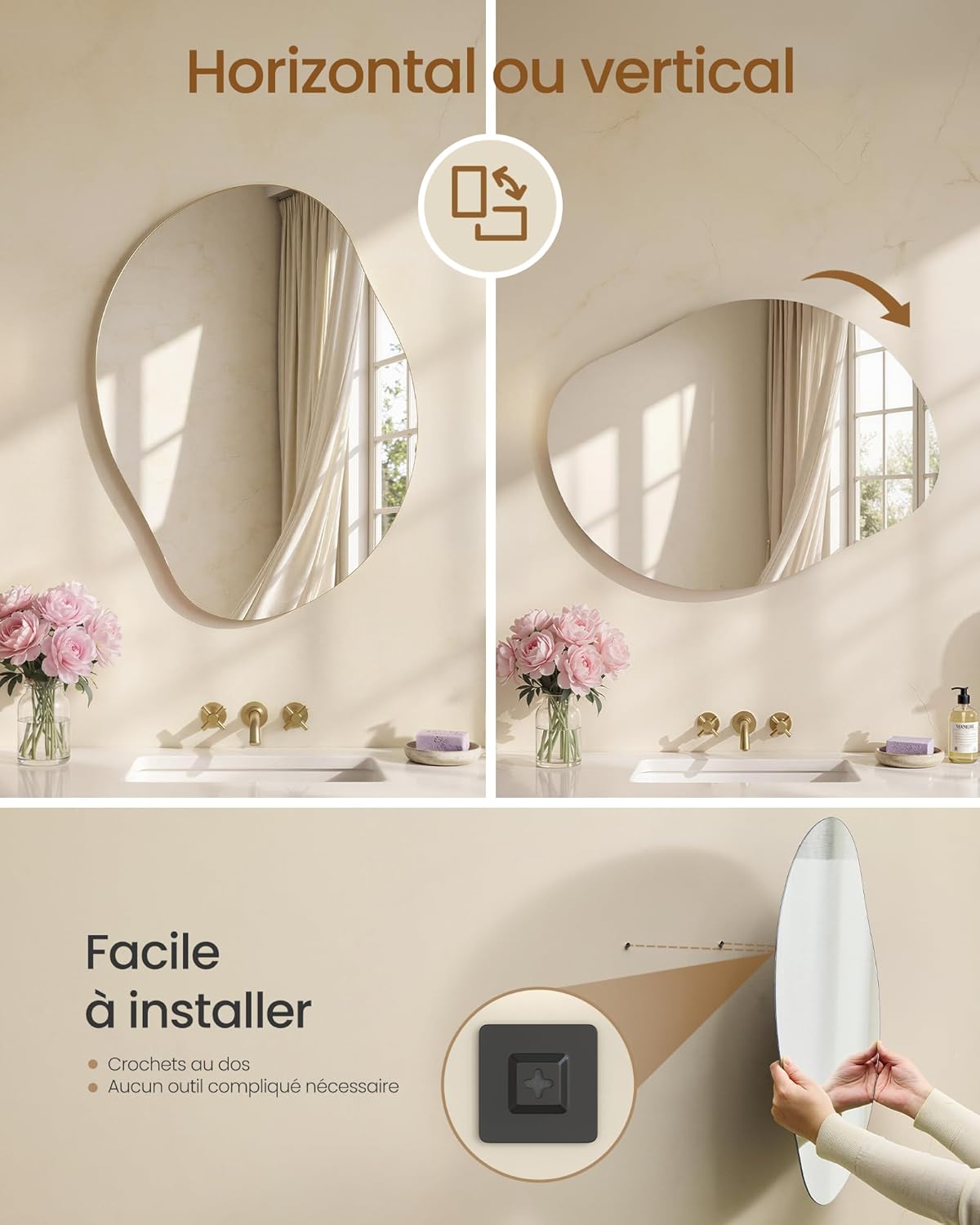 Thumbnail 5 de Miroir mural SONGMICS en forme de pétale asymétrique LWM020BD01, 60 x 45 cm