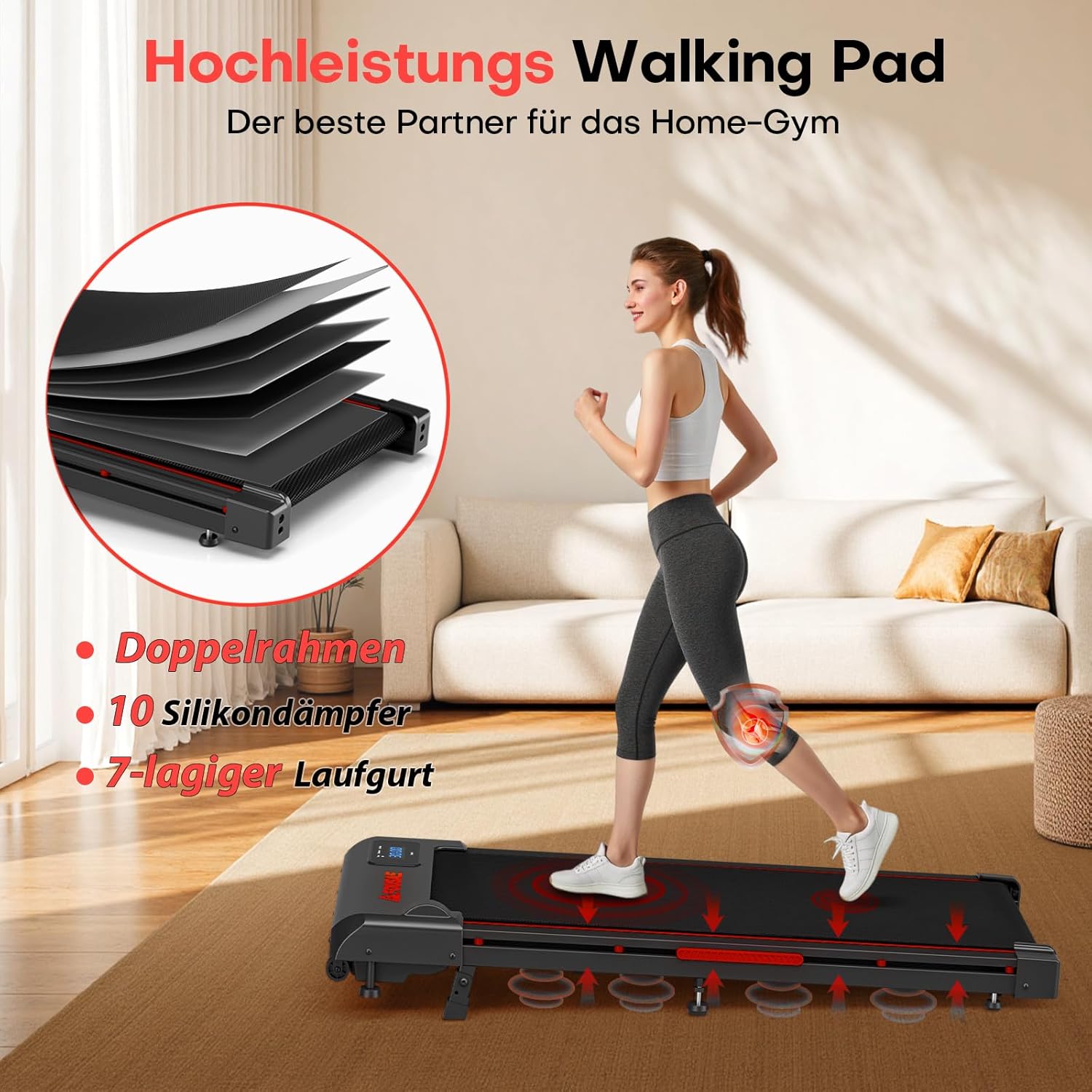 Thumbnail 5 de FOUSAE Walking Pad 1‑10 km/h Laufband für Zuhause mit LED-Display