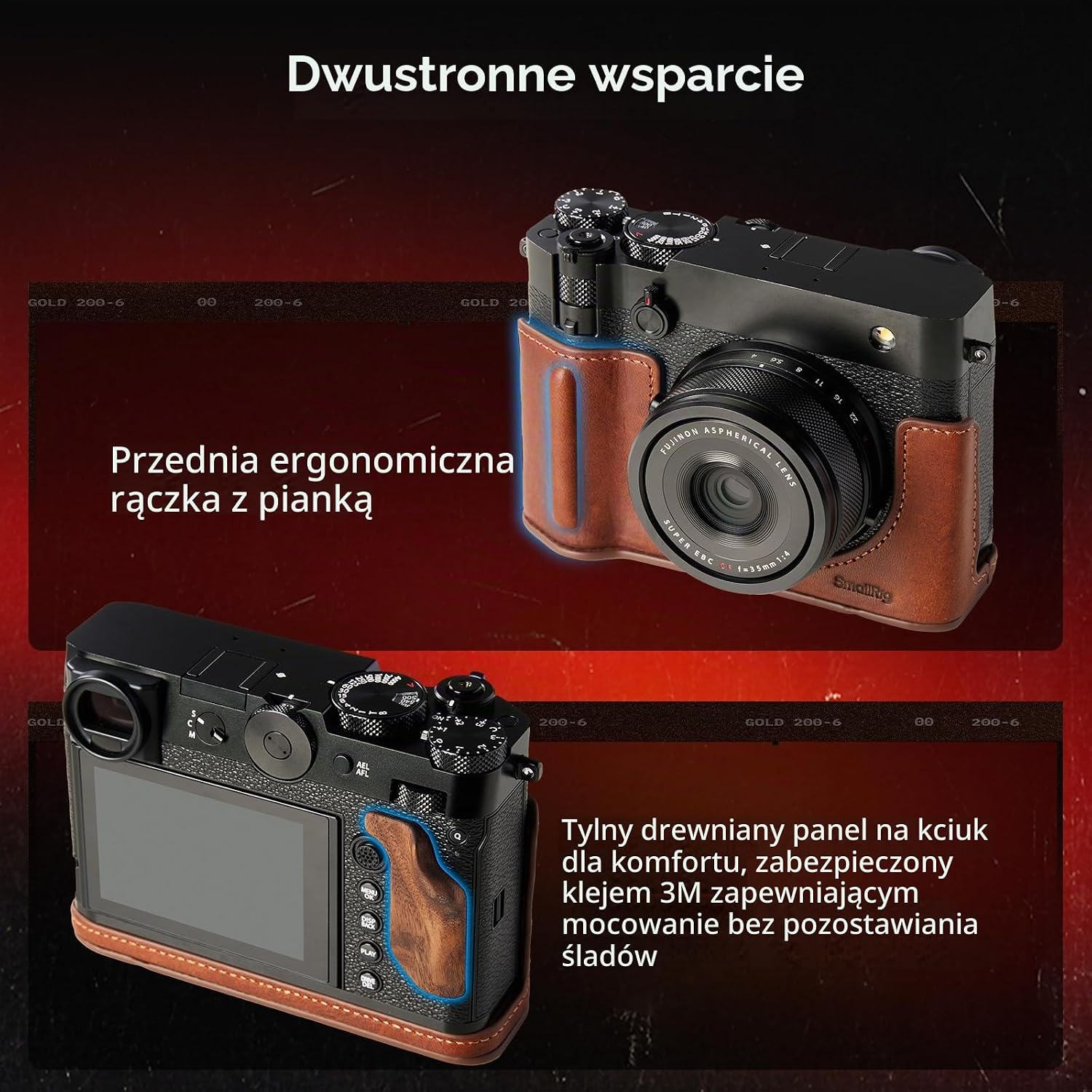 Detalle de SMALLRIG 5268 – etui do FUJIFILM GFX100RF z paskiem i podparciem kciuka