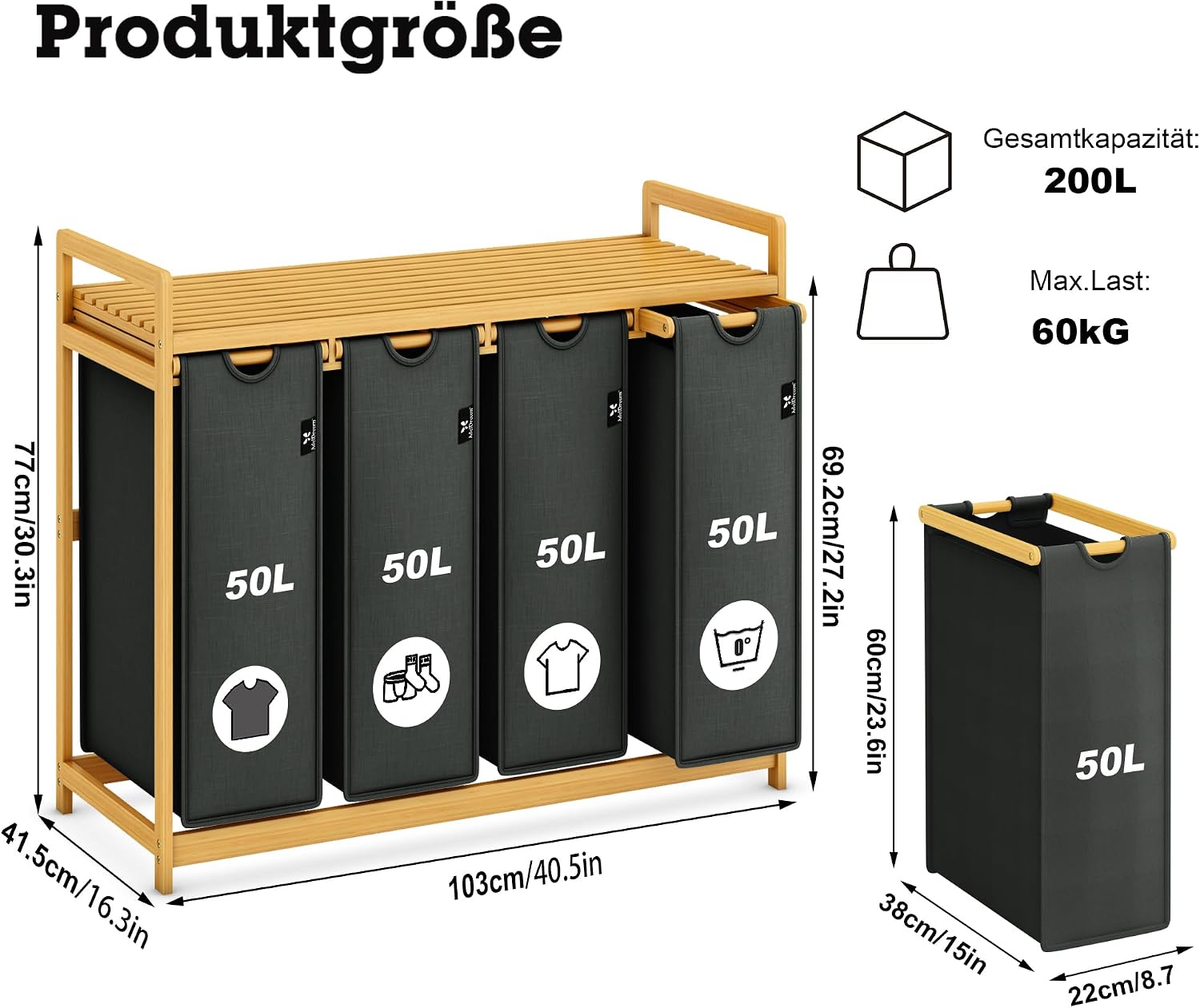 Detalle de AdelDream Premium Wäschekorb 200L