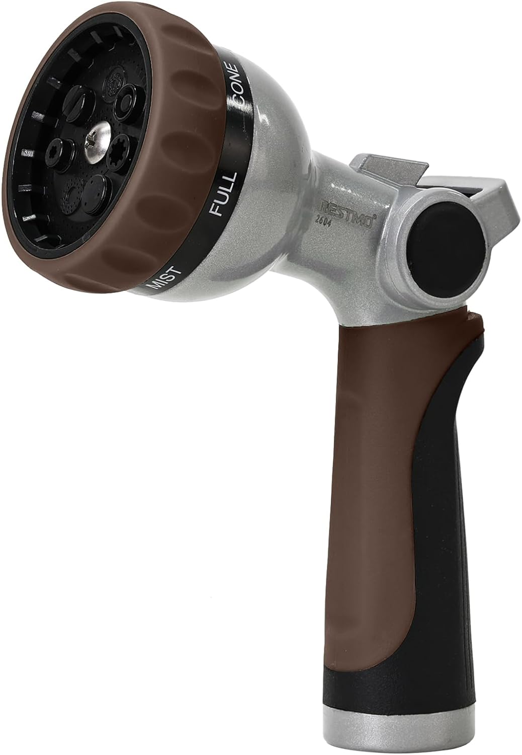 Detalle de RESTMO O-HN-2T-BN Metal Garden Hose Nozzle, 7 Spray Patterns, Thumb Control