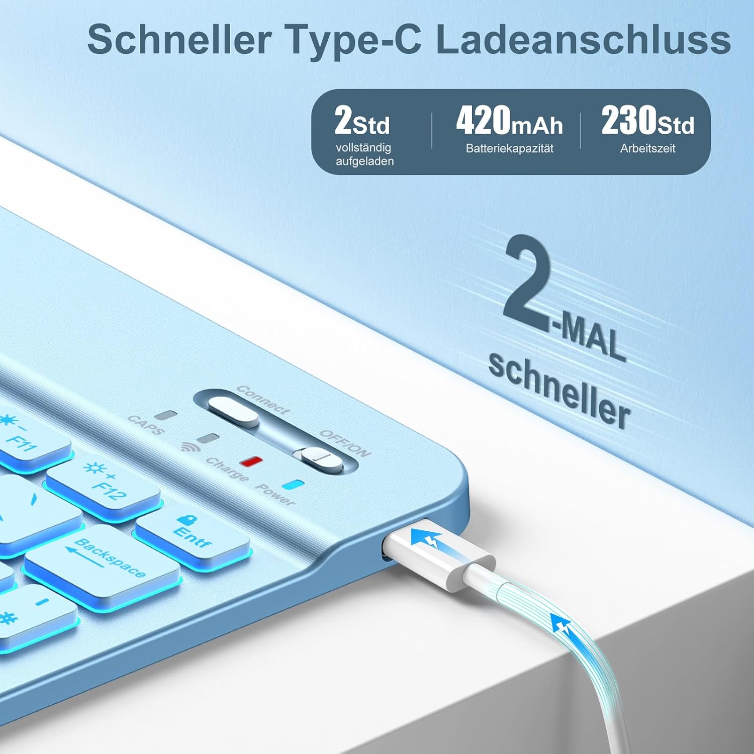 Thumbnail 2 de Vobafe Tastatur-Hülle für iPad A16 (11 Zoll, A3354/A3355/A3356) & iPad 10. Gen (10,9 Zoll) – beleuchtet, abnehmbar, 7 Farben