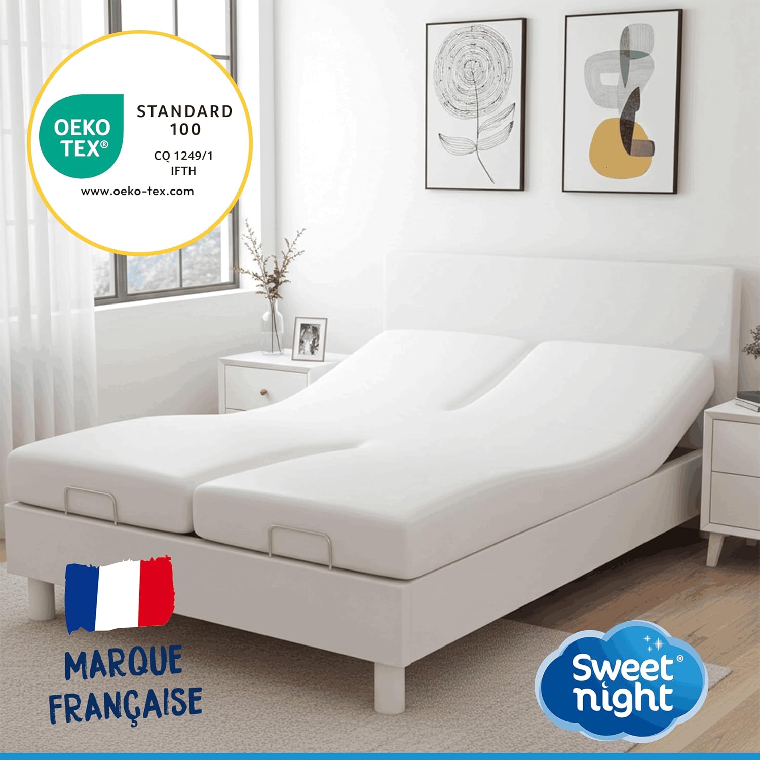 Detalle de Sweet Night Protège Matelas 2x80x200 cm – Alèse Imperméable et Anti-Acariens, Lit Articulé