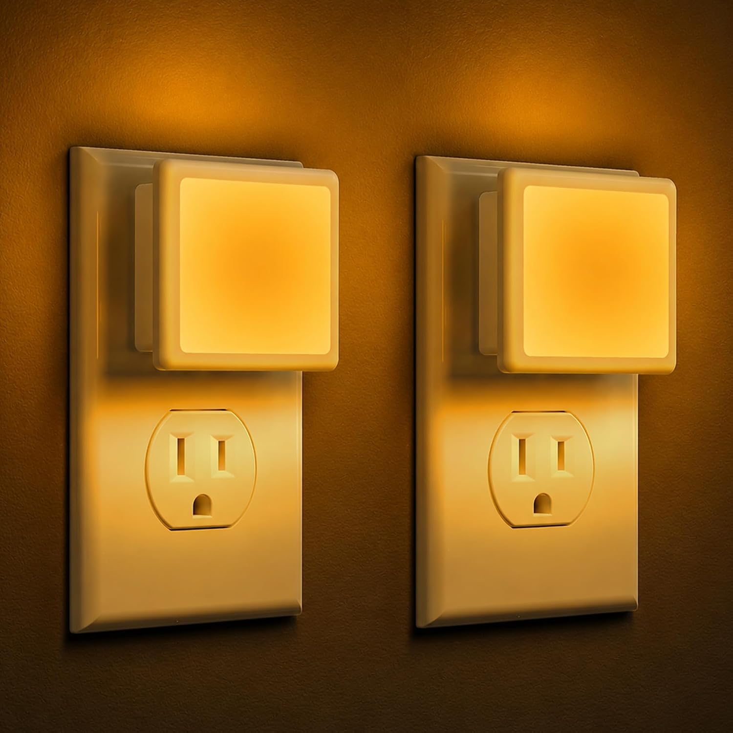 Detalle de L LOHAS LED Amber Plug-In Night Lights, 0.3W Dusk-to-Dawn, 2-Pack