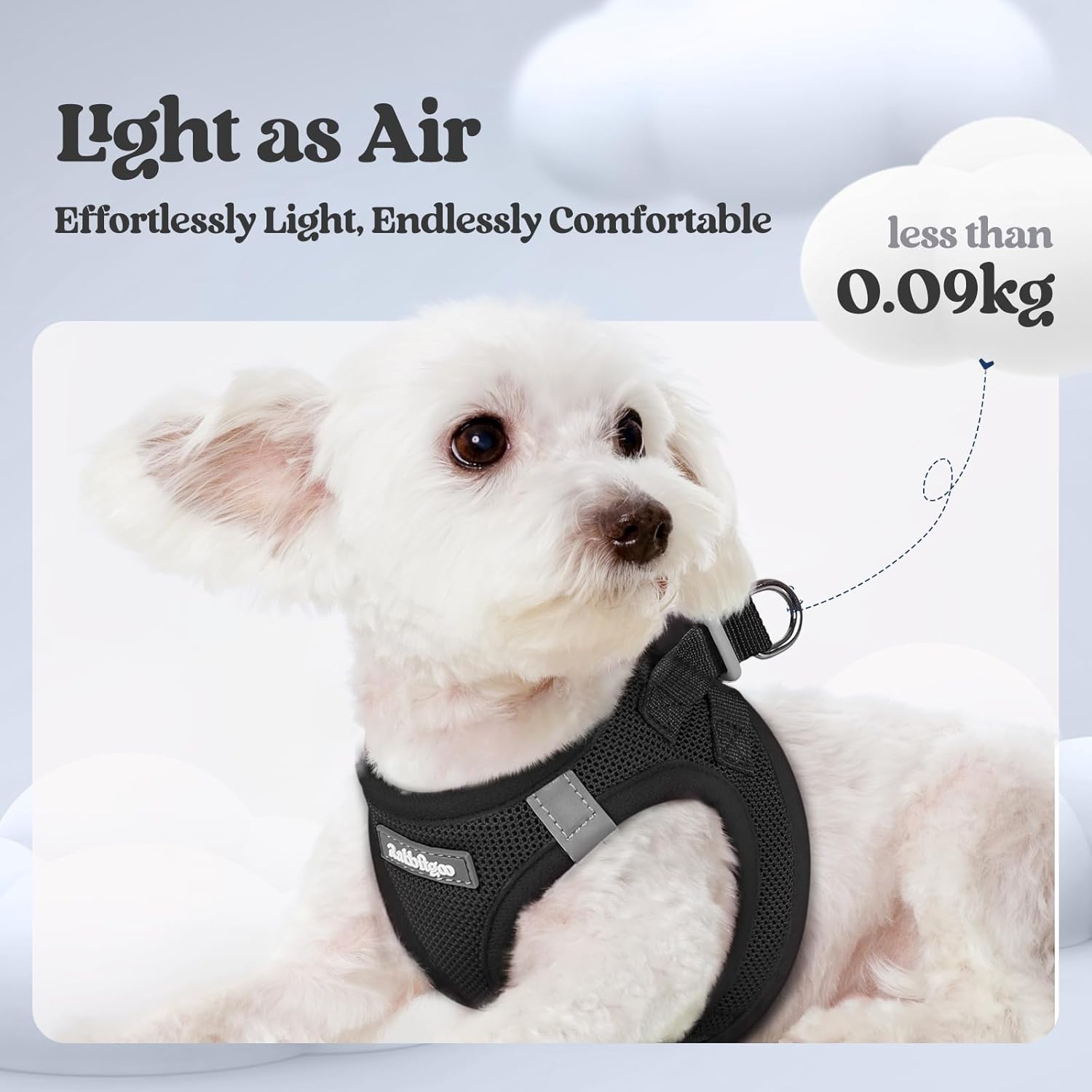 Thumbnail 2 de rabbitgoo Small Dog Harness and Leash Set (Step-in Soft Mesh) with Reflective Strips, Black, S