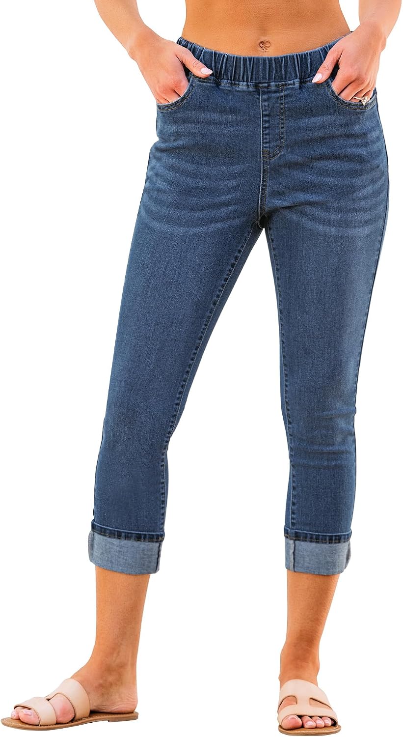 Detalle de GRAPENT Pull-On High-Waisted Skinny Capri Jeans (Cropped Stretch Denim)