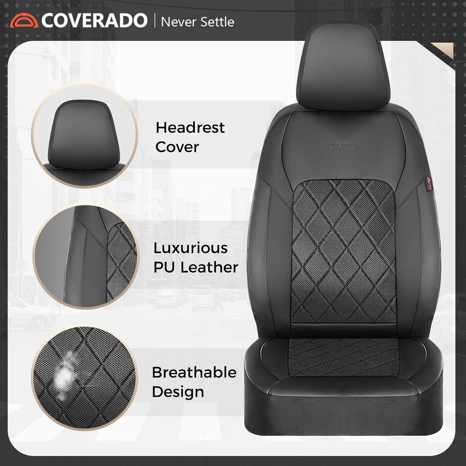 Thumbnail 2 de Coverado Mesh Breathable Front Car Seat Covers (2-Pack) — Universal Fit, Waterproof PU Leather Protection