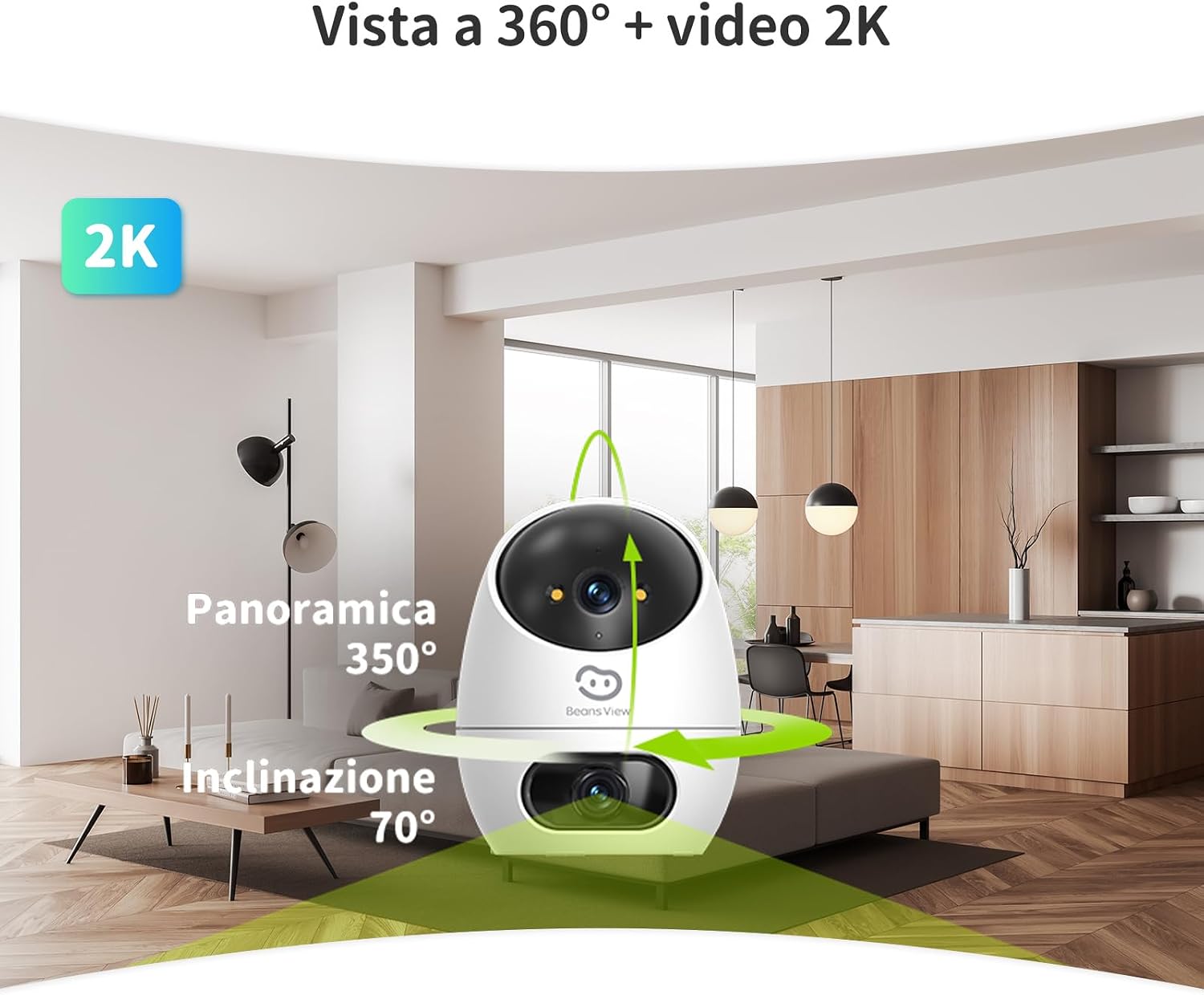 Thumbnail 6 de Beans View 2K: Telecamera interna a doppio obiettivo 360° con visione notturna a colori